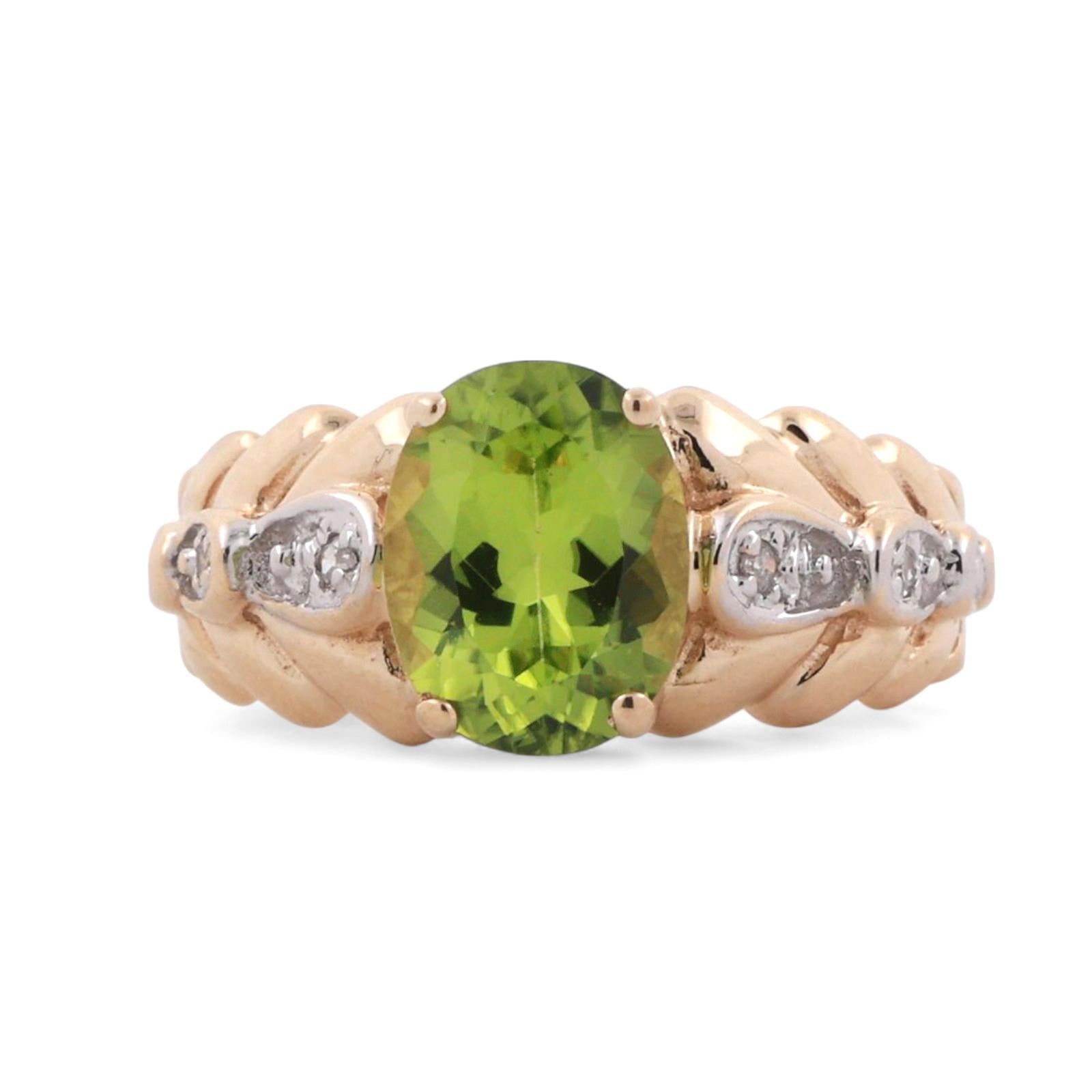 Solitaire Peridot Diamond Accent Ring 14K Gold 2.01 CTW Size 6 Estate