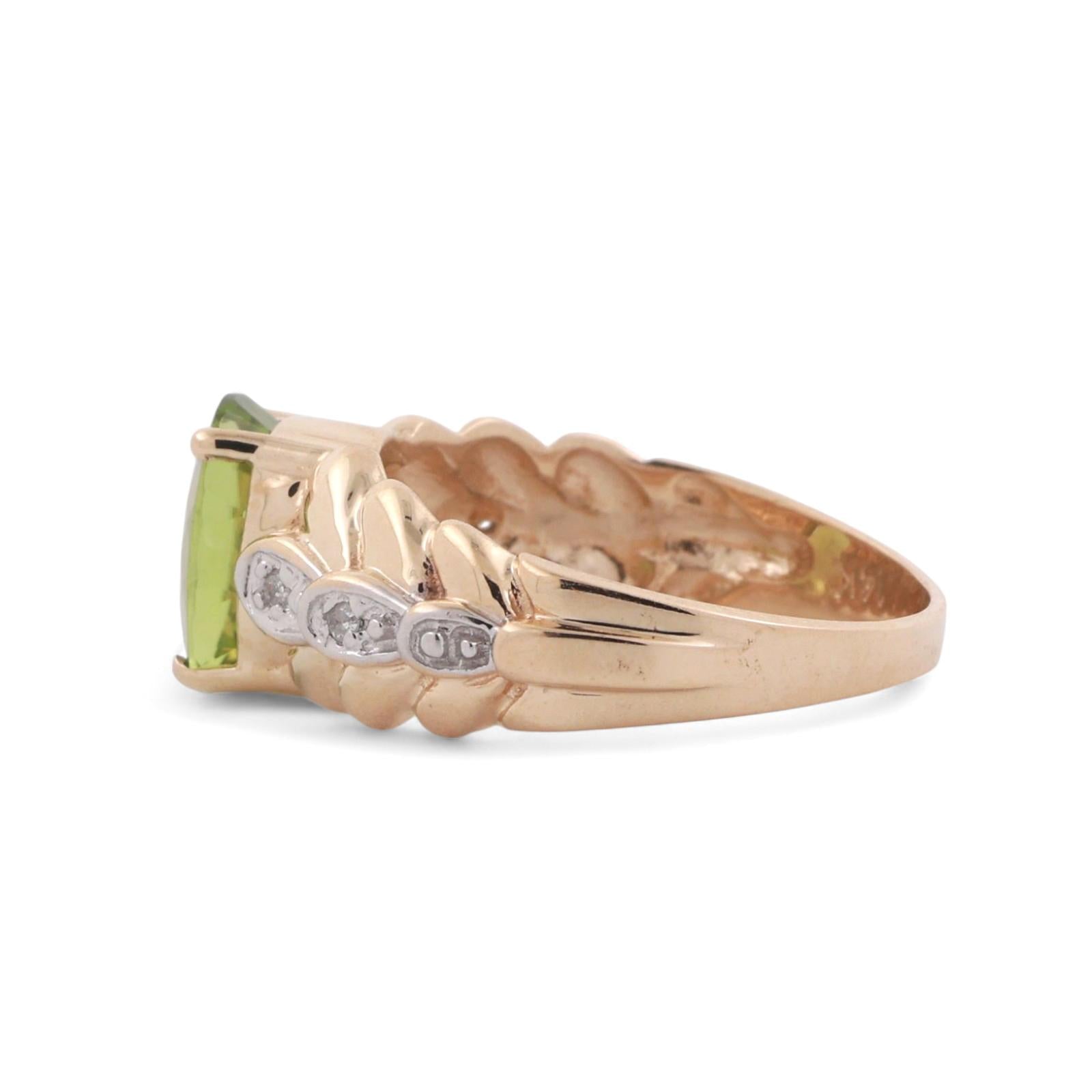 Solitaire Peridot Diamond Accent Ring 14K Gold 2.01 CTW Size 6 Estate