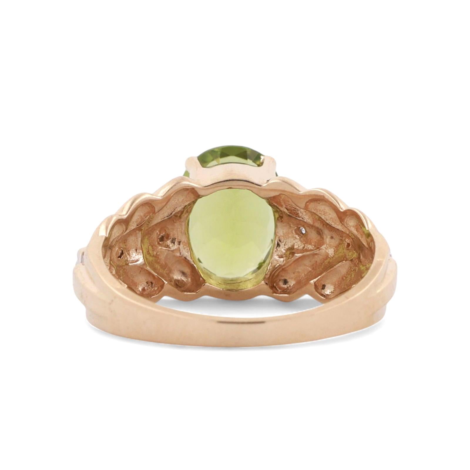Solitaire Peridot Diamond Accent Ring 14K Gold 2.01 CTW Size 6 Estate