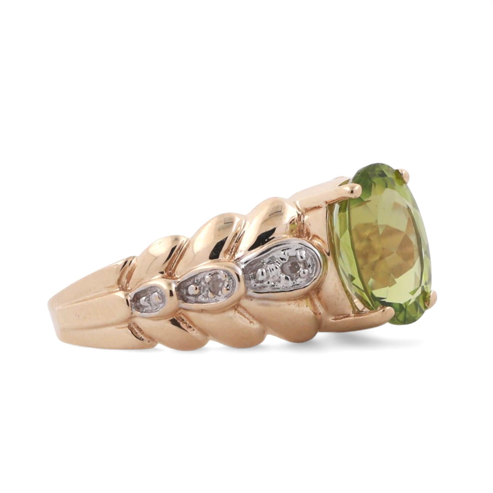 Solitaire Peridot Diamond Accent Ring 14K Gold 2.01 CTW Size 6 Estate