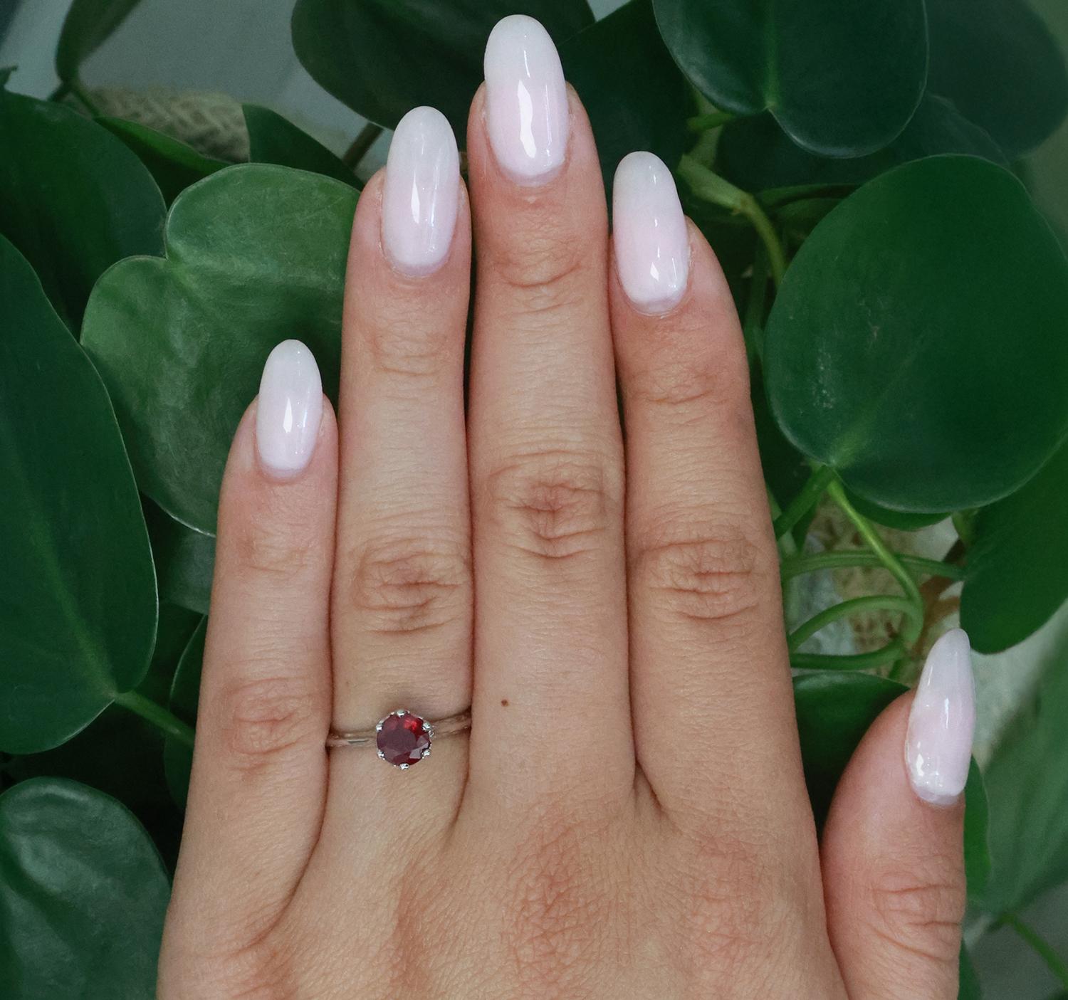 Solitaire Round Ruby Ring 14K White Gold Filigree 1.18 CT Size 5.75 Ladies