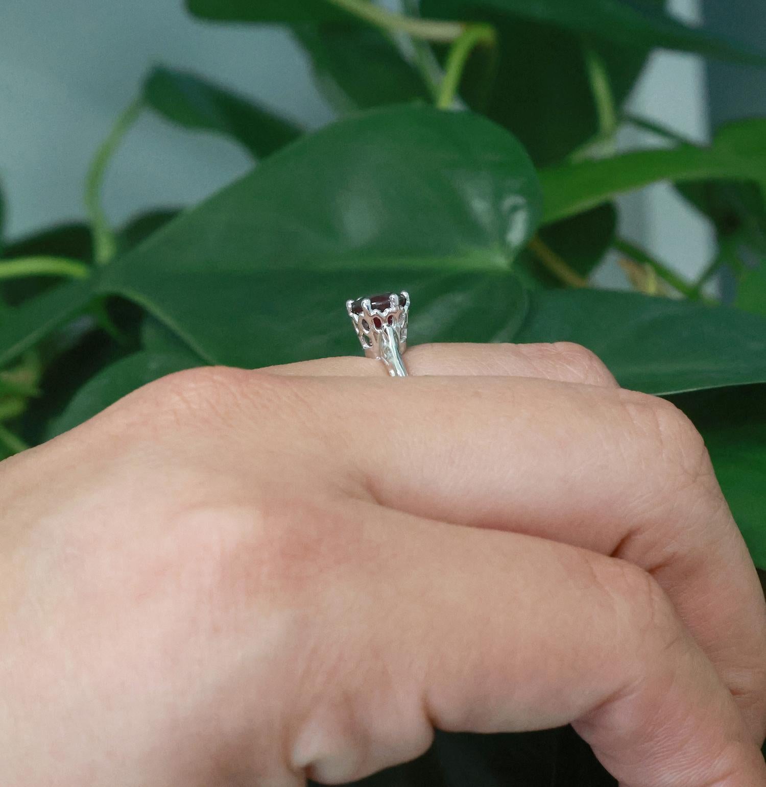 Solitaire Round Ruby Ring 14K White Gold Filigree 1.18 CT Size 5.75 Ladies
