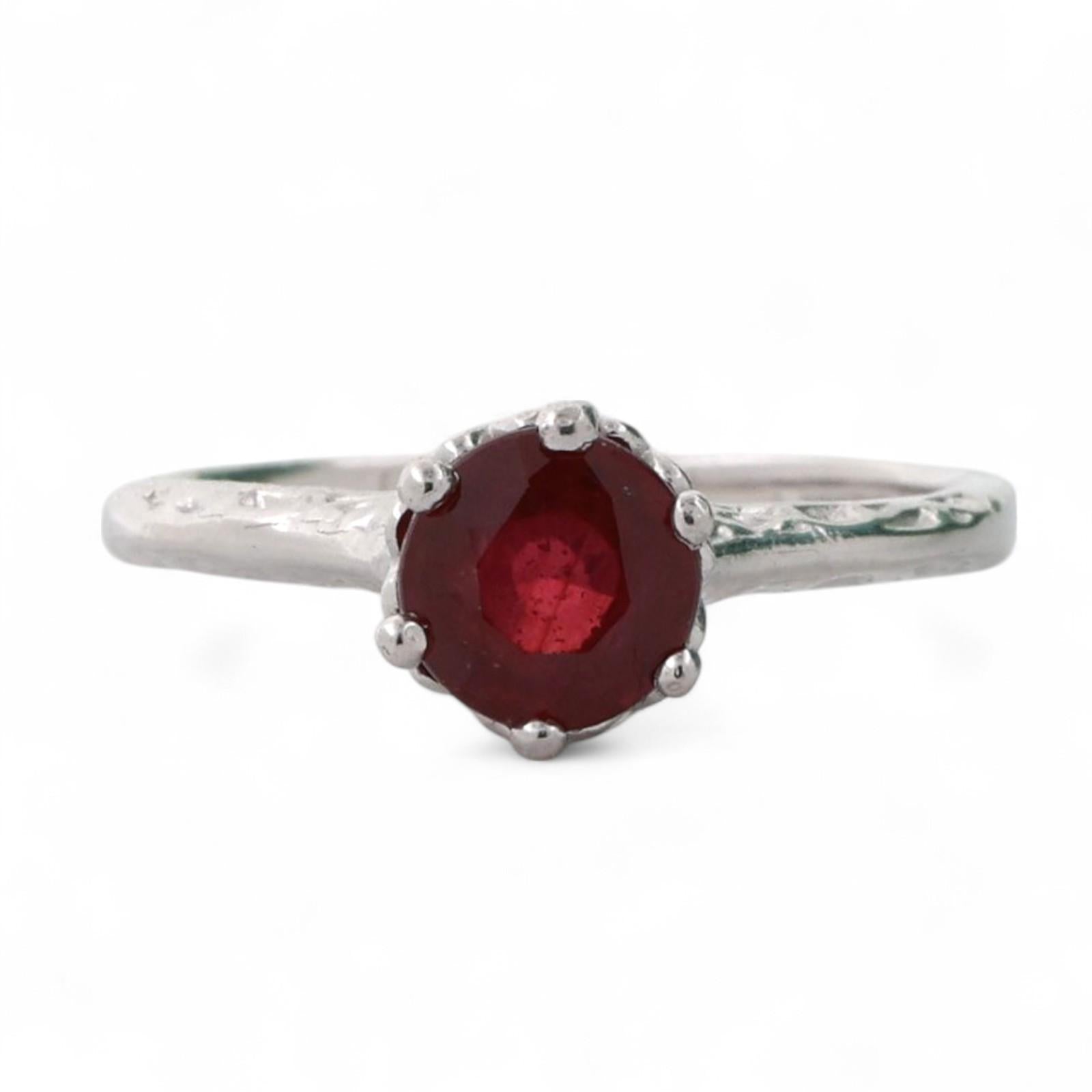 Solitaire Round Ruby Ring 14K White Gold Filigree 1.18 CT Size 5.75 Ladies