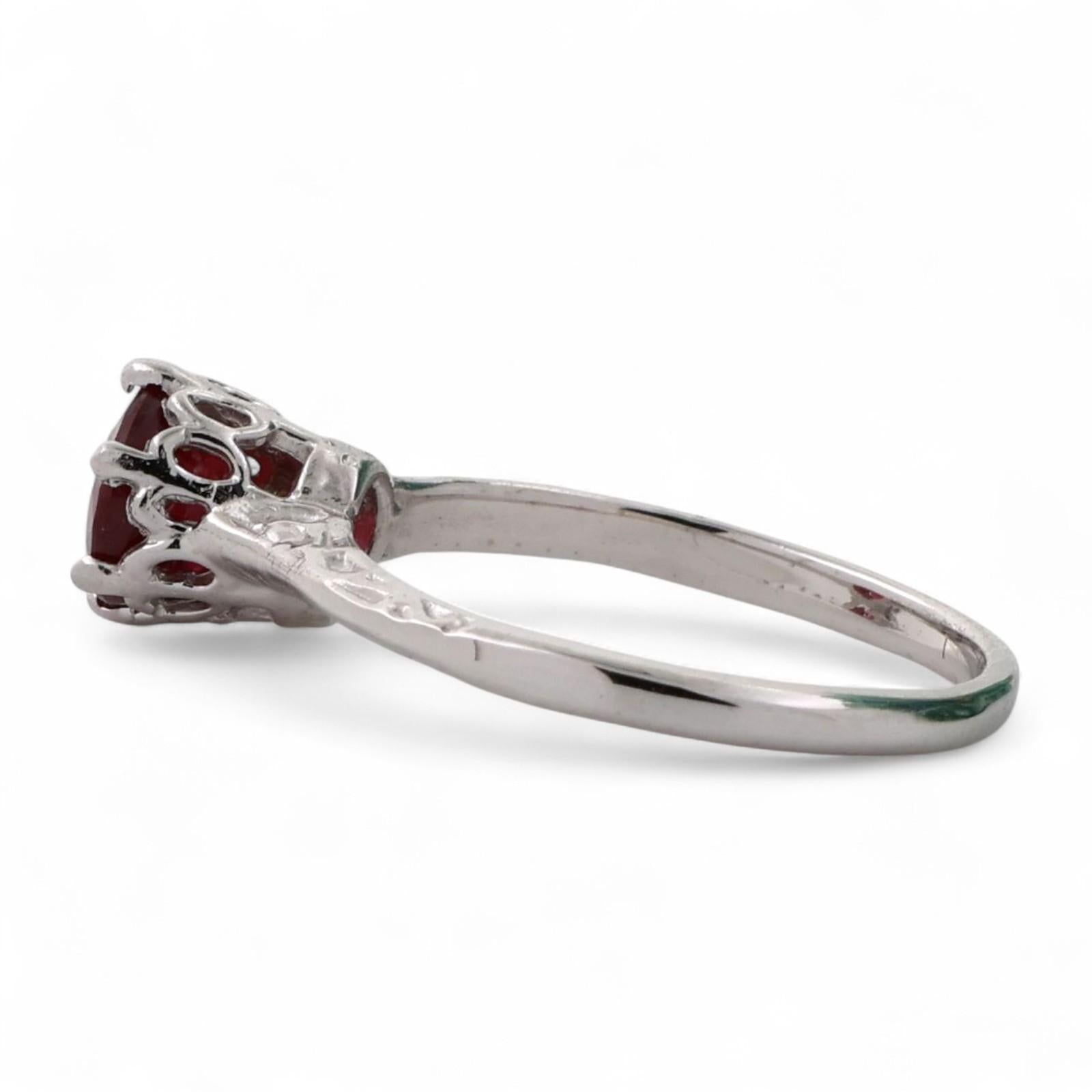 Solitaire Round Ruby Ring 14K White Gold Filigree 1.18 CT Size 5.75 Ladies