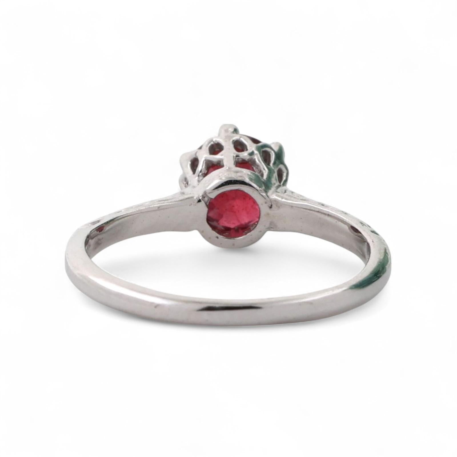 Solitaire Round Ruby Ring 14K White Gold Filigree 1.18 CT Size 5.75 Ladies