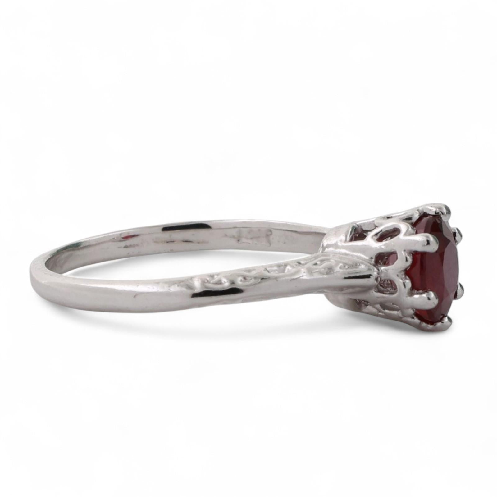 Solitaire Round Ruby Ring 14K White Gold Filigree 1.18 CT Size 5.75 Ladies