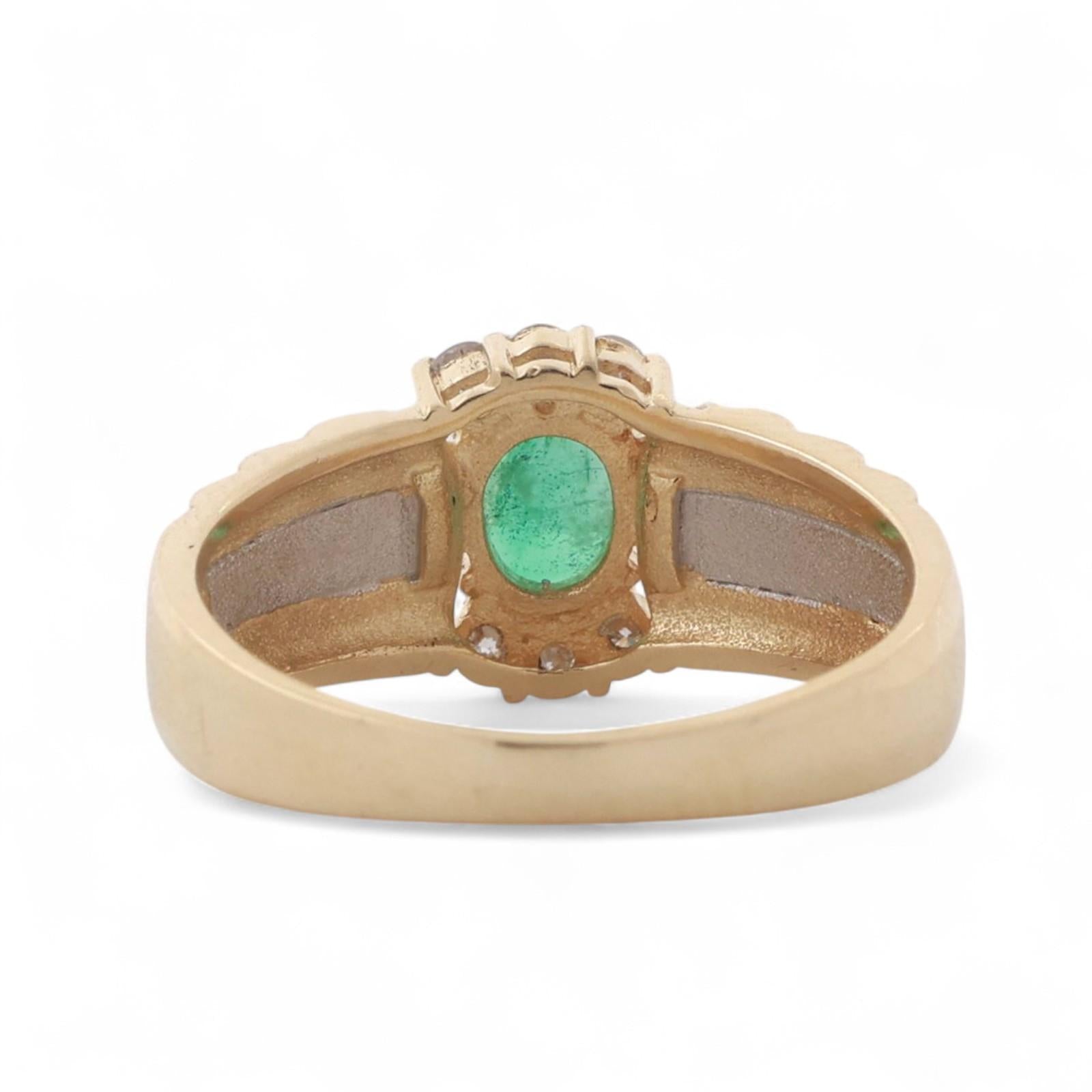 Solitaire Green Emerald Diamond Accent Cocktail Ring 14K Gold 0.55 CTW Size 5.75