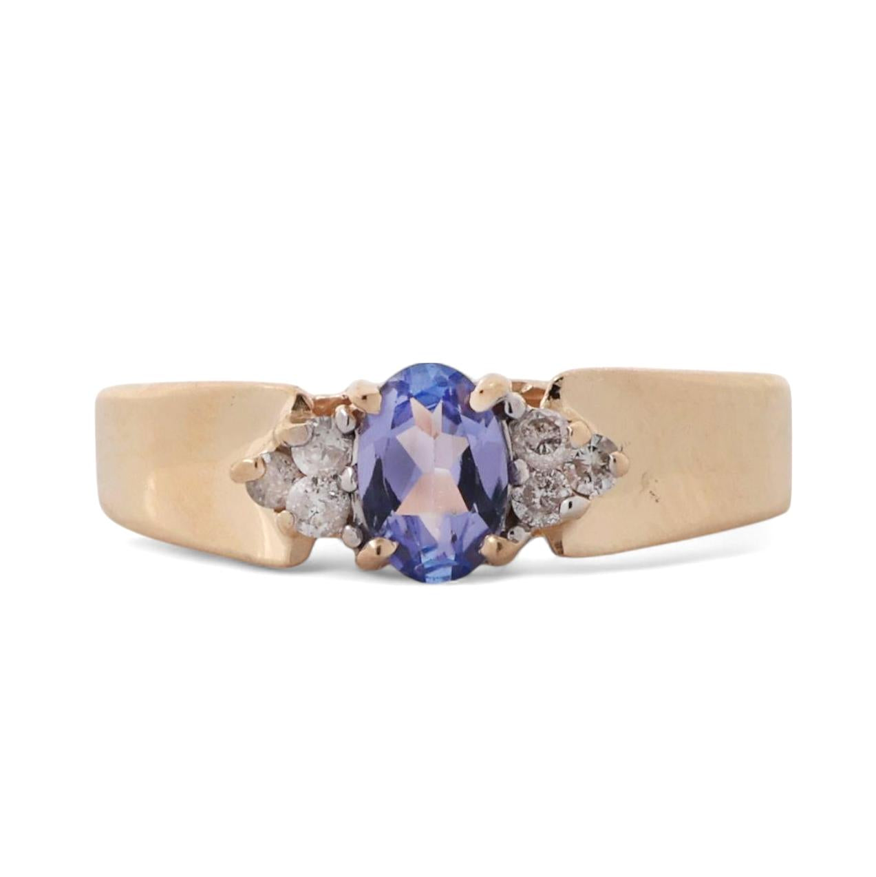 Tanzanite Diamond Cocktail Ring 14K Yellow Gold 0.57 CTW Size 7 Estate