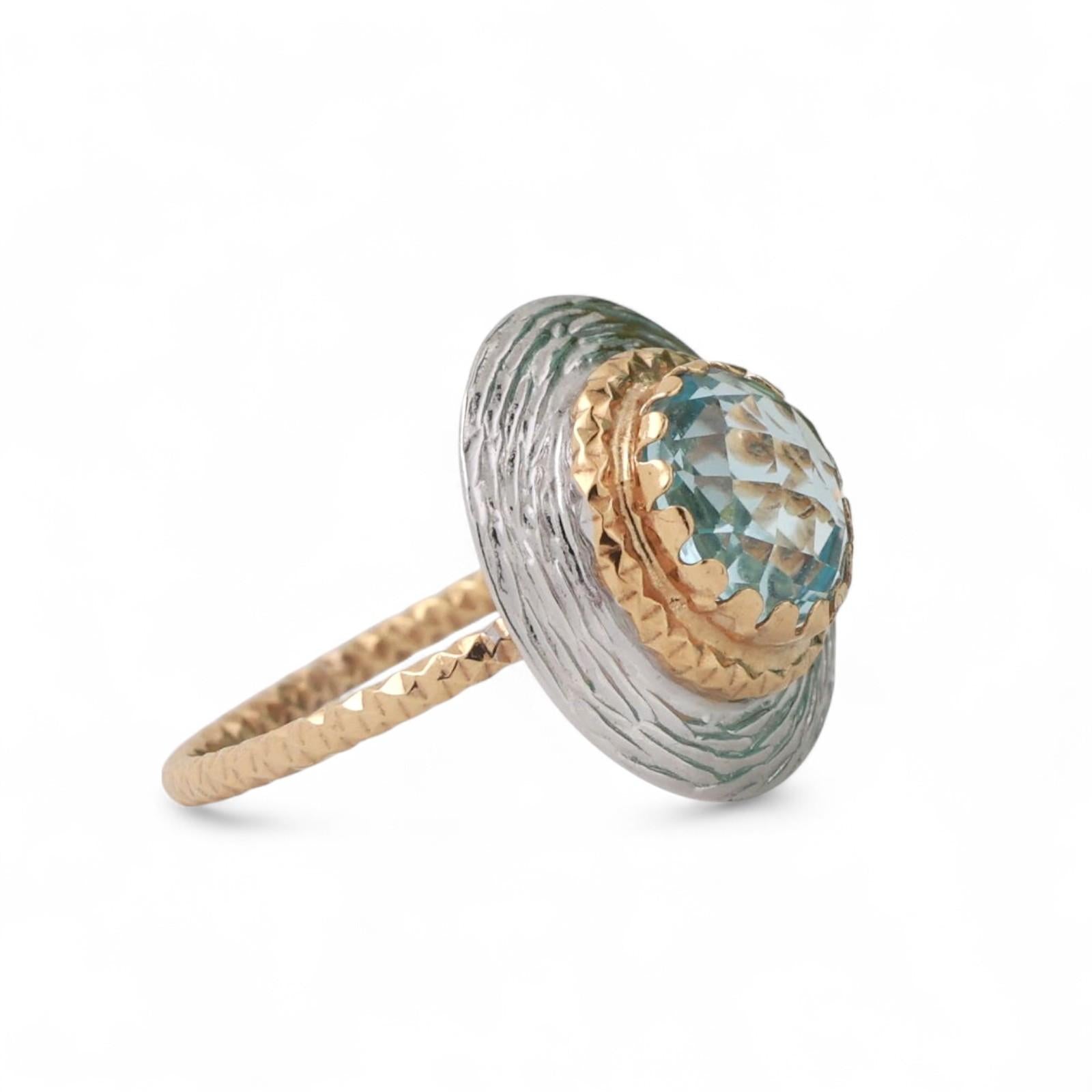2.25 CT Round Blue Topaz Statement Ring 14K Gold Size 5.25 Ladies Estate
