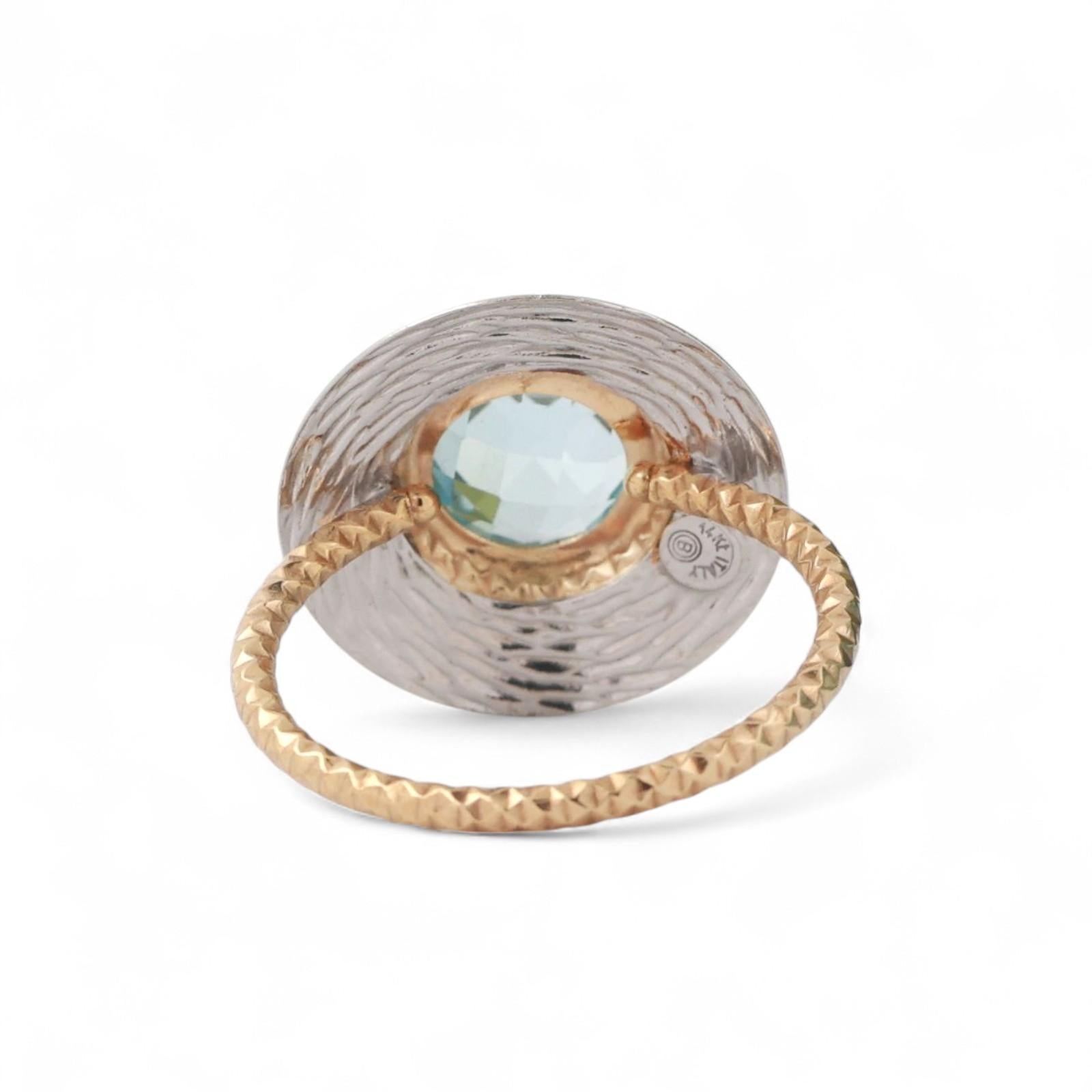 2.25 CT Round Blue Topaz Statement Ring 14K Gold Size 5.25 Ladies Estate