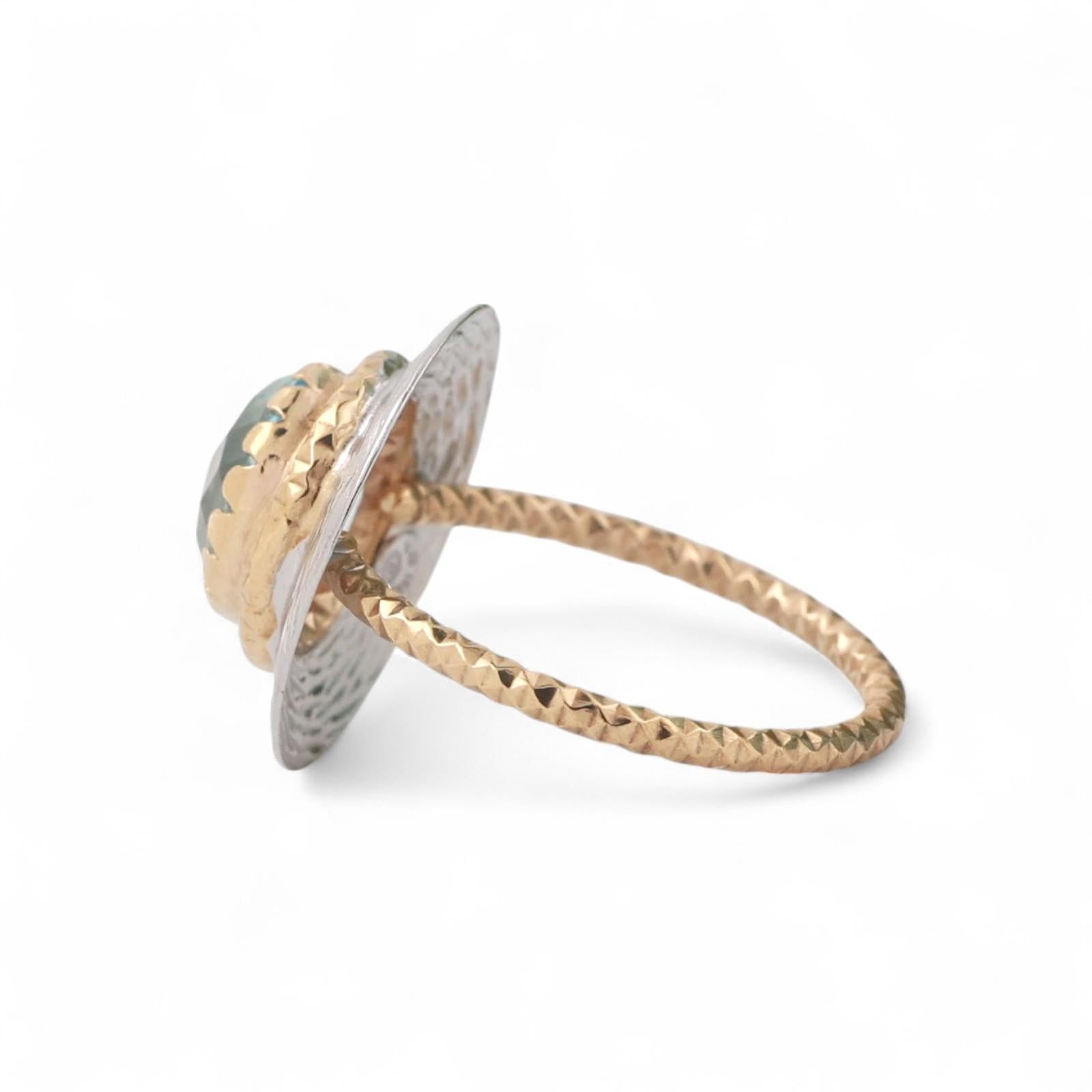 2.25 CT Round Blue Topaz Statement Ring 14K Gold Size 5.25 Ladies Estate
