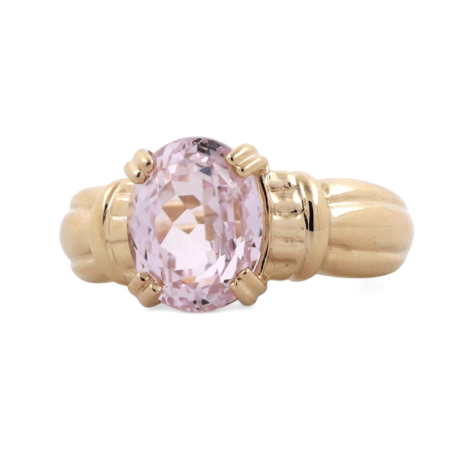 3.58 CT Solitaire Pink Kunzite Cocktail Ring 14K Yellow Gold Size 6 Ladies