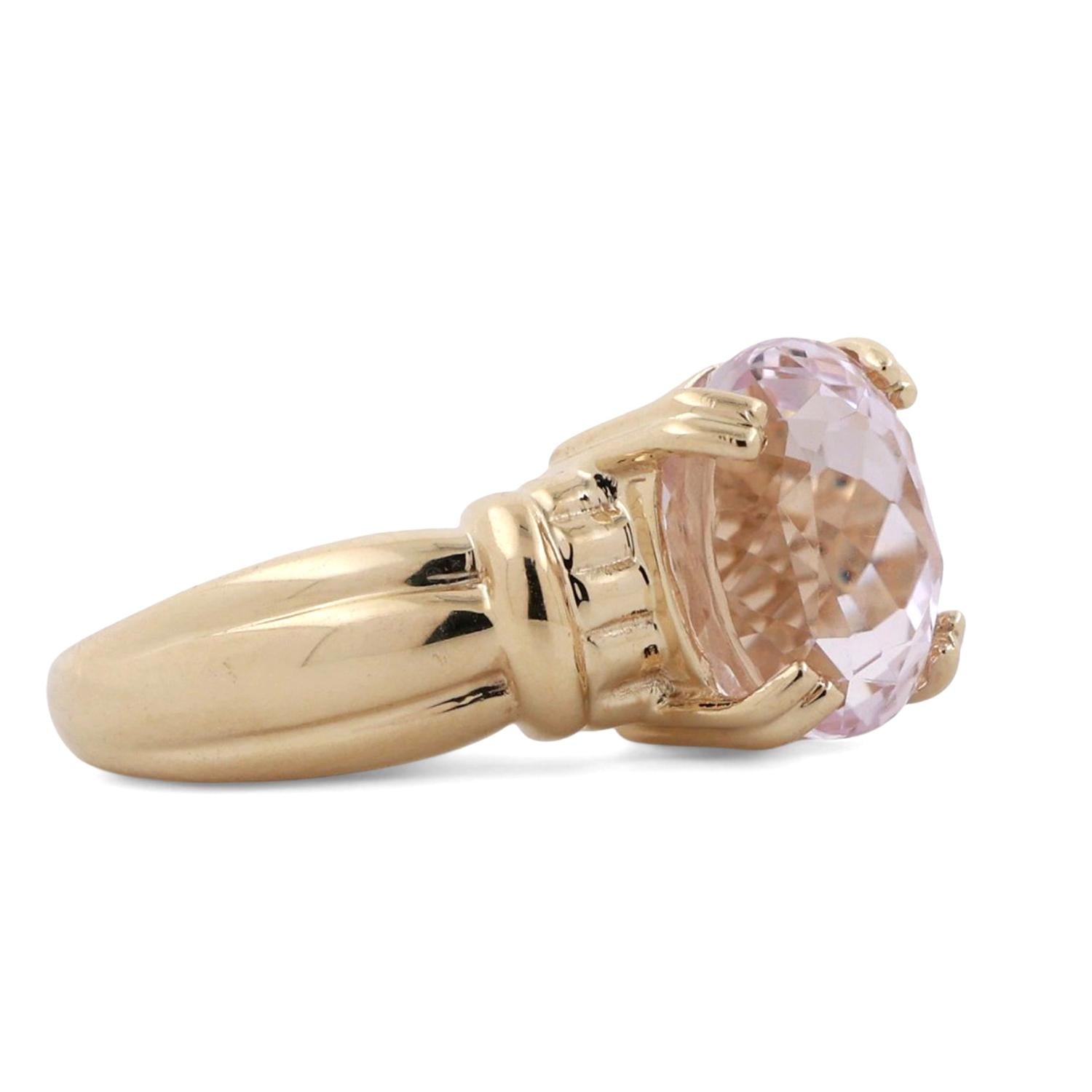 3.58 CT Solitaire Pink Kunzite Cocktail Ring 14K Yellow Gold Size 6 Ladies
