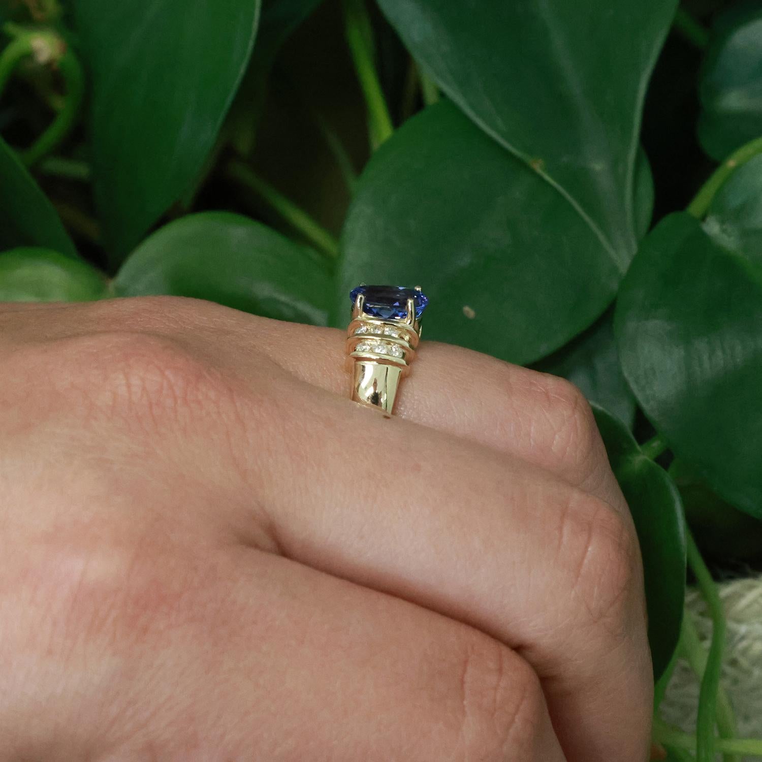 Tanzanite Diamond Cocktail Ring 14K Yellow Gold 1.93 CTW Size 6.5 Estate