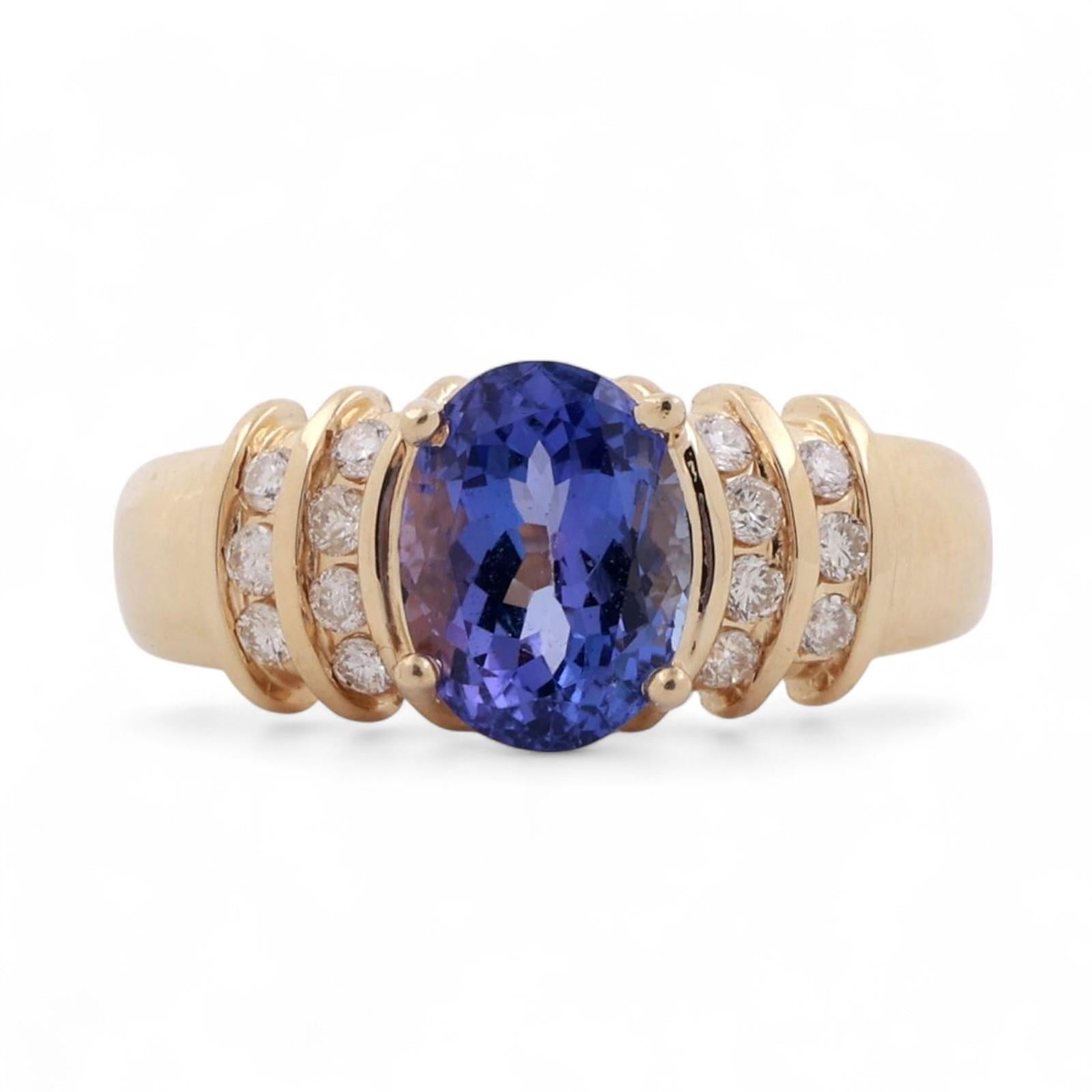 Tanzanite Diamond Cocktail Ring 14K Yellow Gold 1.93 CTW Size 6.5 Estate