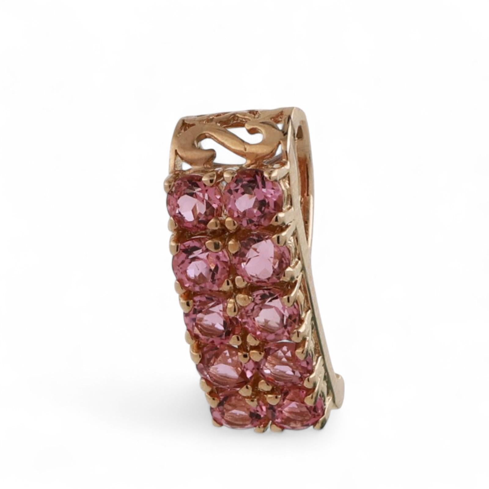 1.10 CTW Pink Tourmaline Rectangular Slider Pendant 14K Yellow Gold 0.65" Estate
