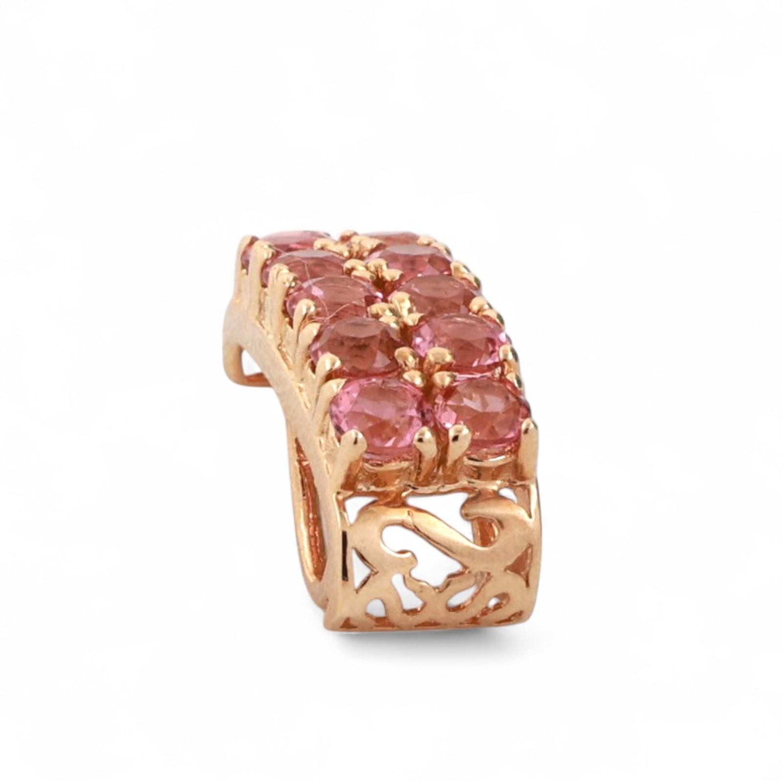 1.10 CTW Pink Tourmaline Rectangular Slider Pendant 14K Yellow Gold 0.65" Estate