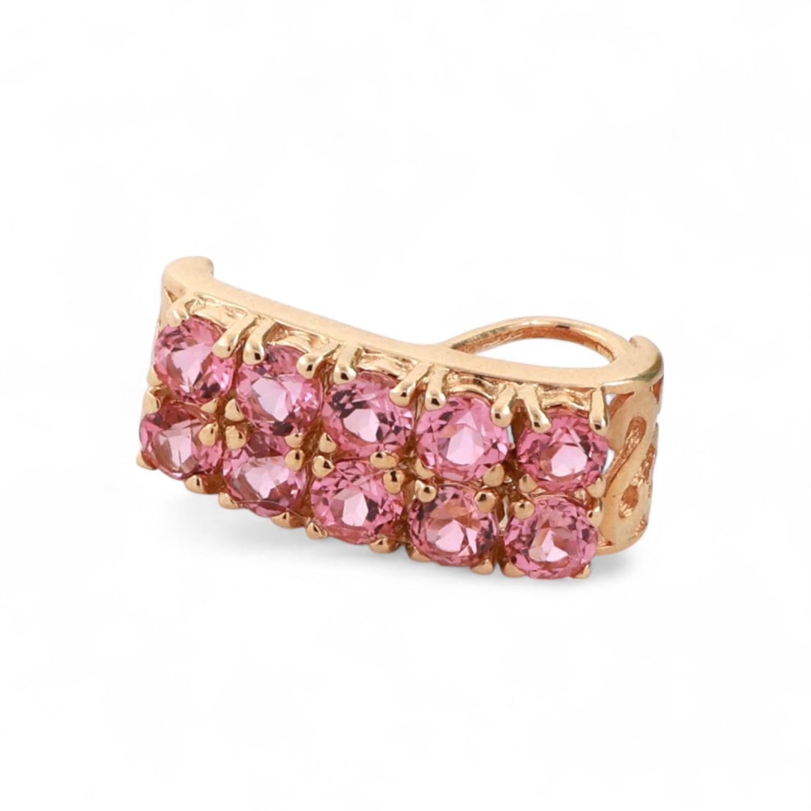 1.10 CTW Pink Tourmaline Rectangular Slider Pendant 14K Yellow Gold 0.65" Estate