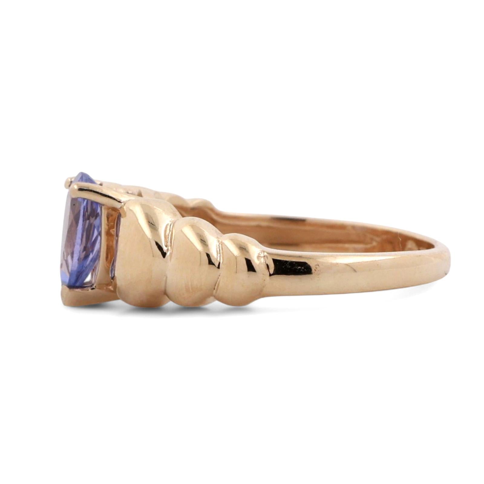 Solitaire Tanzanite Cocktail Heart Band Ring 14K Yellow Gold 0.65 CT Size 6