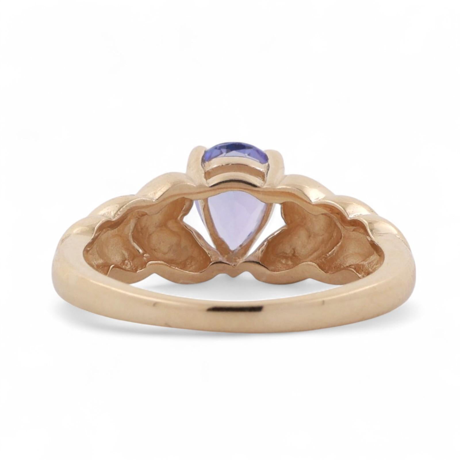 Solitaire Tanzanite Cocktail Heart Band Ring 14K Yellow Gold 0.65 CT Size 6