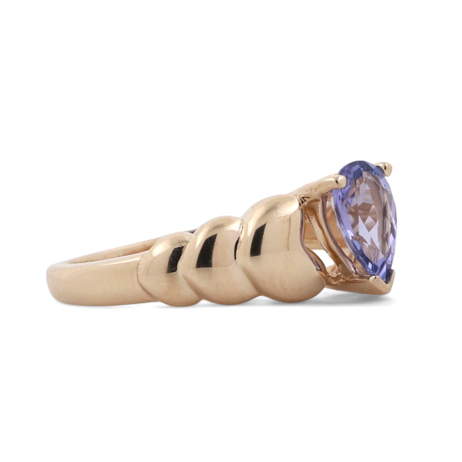 Solitaire Tanzanite Cocktail Heart Band Ring 14K Yellow Gold 0.65 CT Size 6