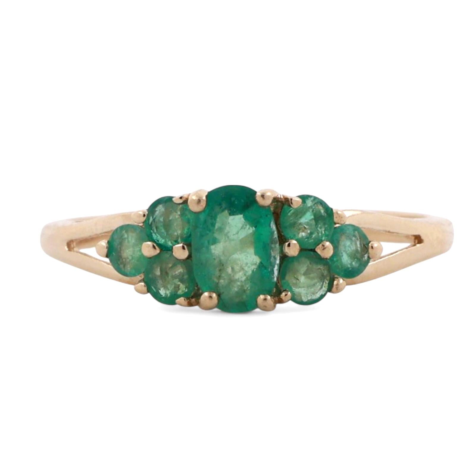 0.73 CTW Emerald Gemstone Cocktail Ring 14K Yellow Gold Size 7 Ladies Estate