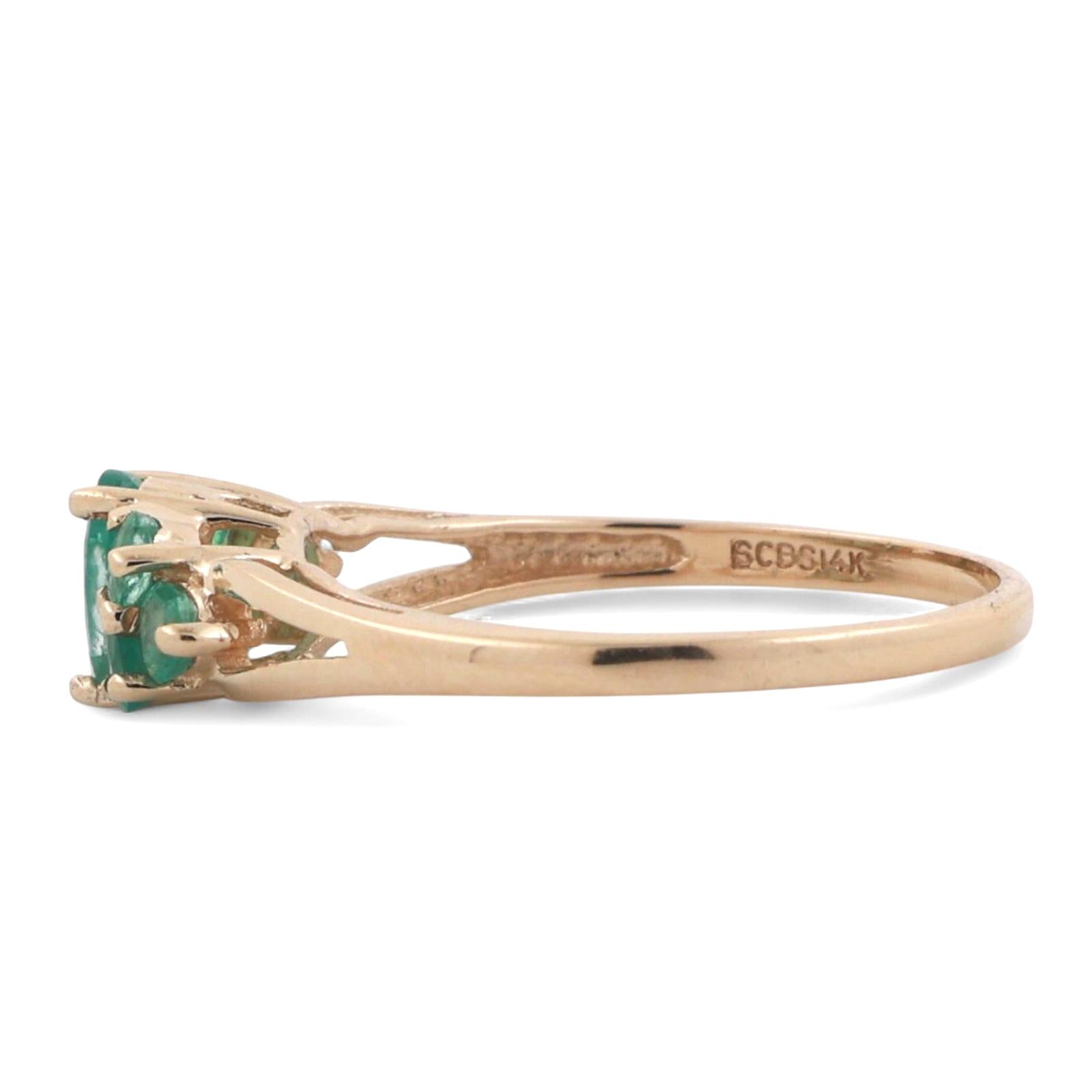 0.73 CTW Emerald Gemstone Cocktail Ring 14K Yellow Gold Size 7 Ladies Estate