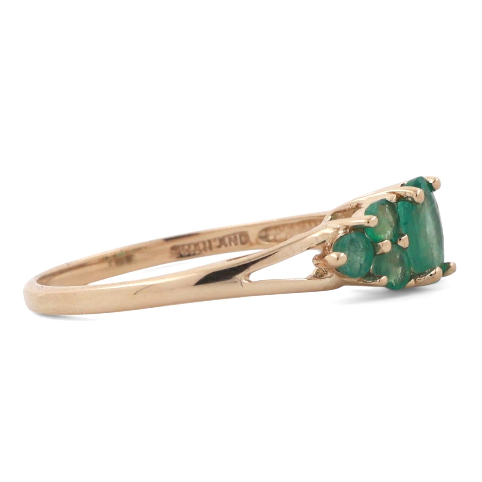 0.73 CTW Emerald Gemstone Cocktail Ring 14K Yellow Gold Size 7 Ladies Estate