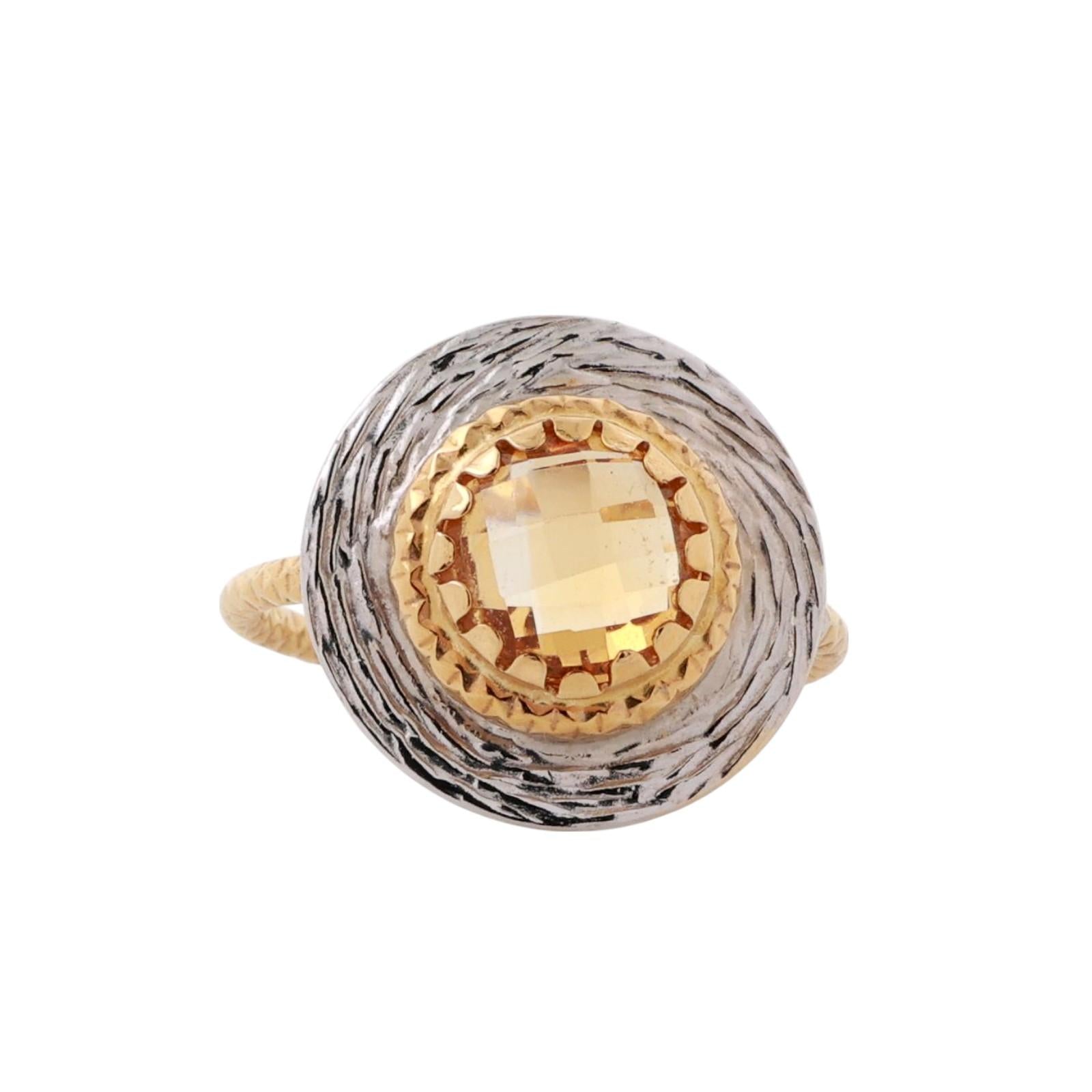 1.75 CT Round Cut Citrine Statement Ring 14K Gold Size 6 Ladies Estate