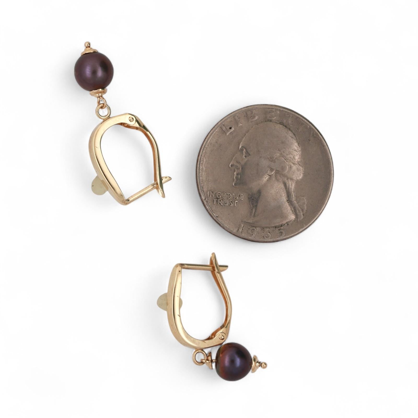 Cultured Black Pearl Drop Dangle Earrings 14K Yellow Gold 0.85" Ladies Estate