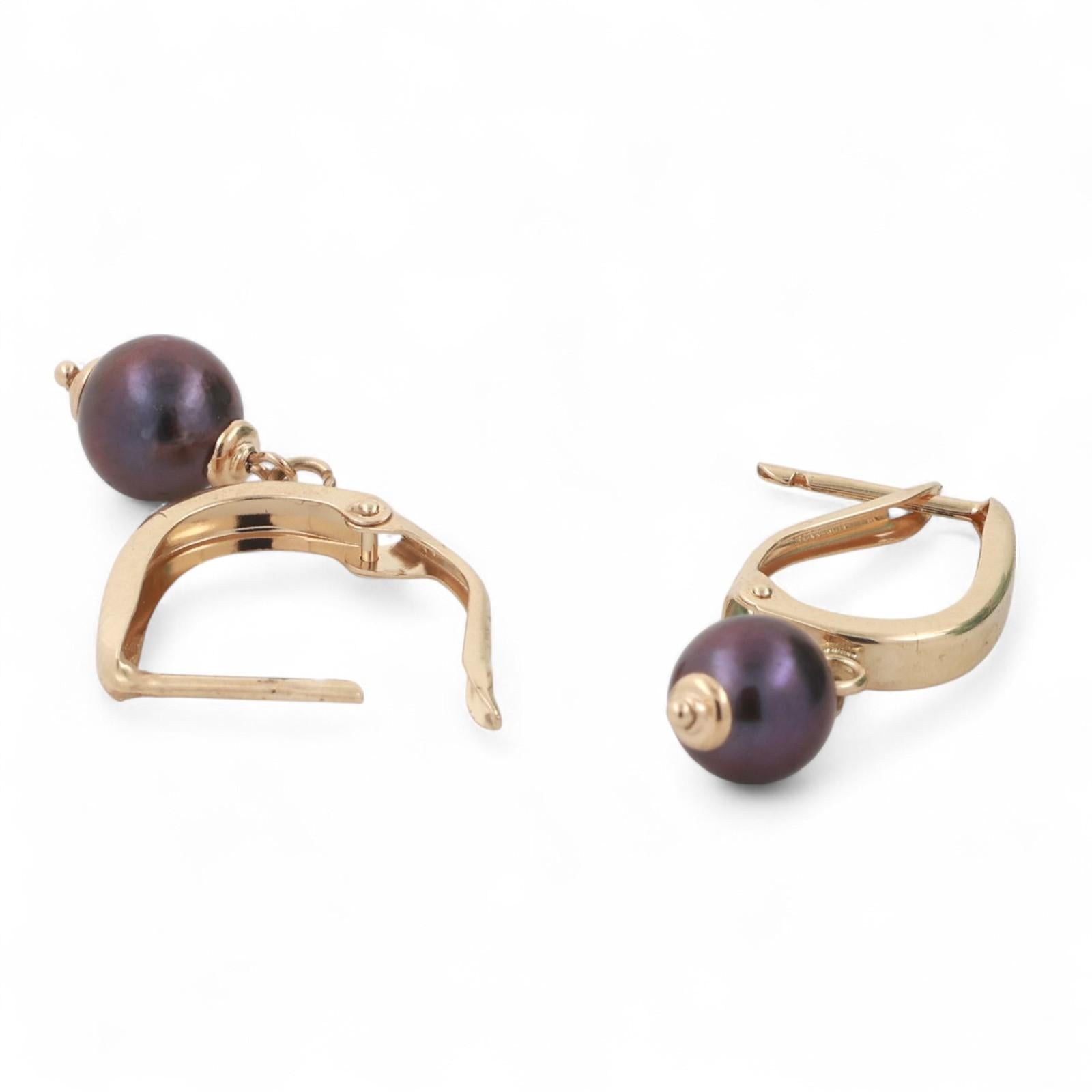 Cultured Black Pearl Drop Dangle Earrings 14K Yellow Gold 0.85" Ladies Estate