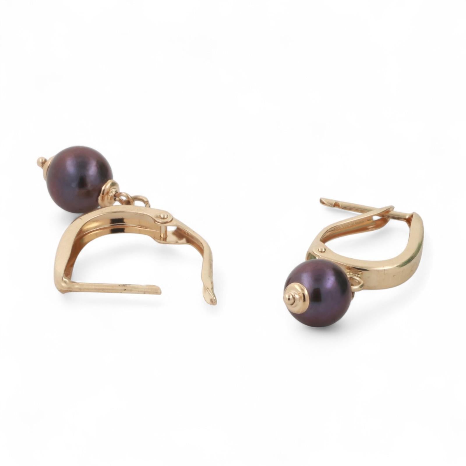 Cultured Black Pearl Drop Dangle Earrings 14K Yellow Gold 0.85" Ladies Estate