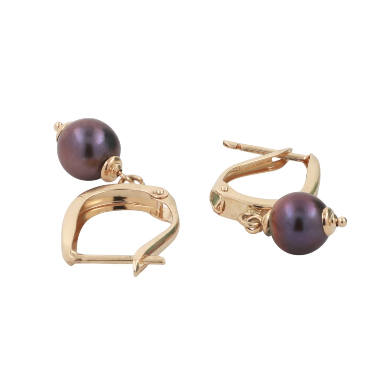 Cultured Black Pearl Drop Dangle Earrings 14K Yellow Gold 0.85" Ladies Estate