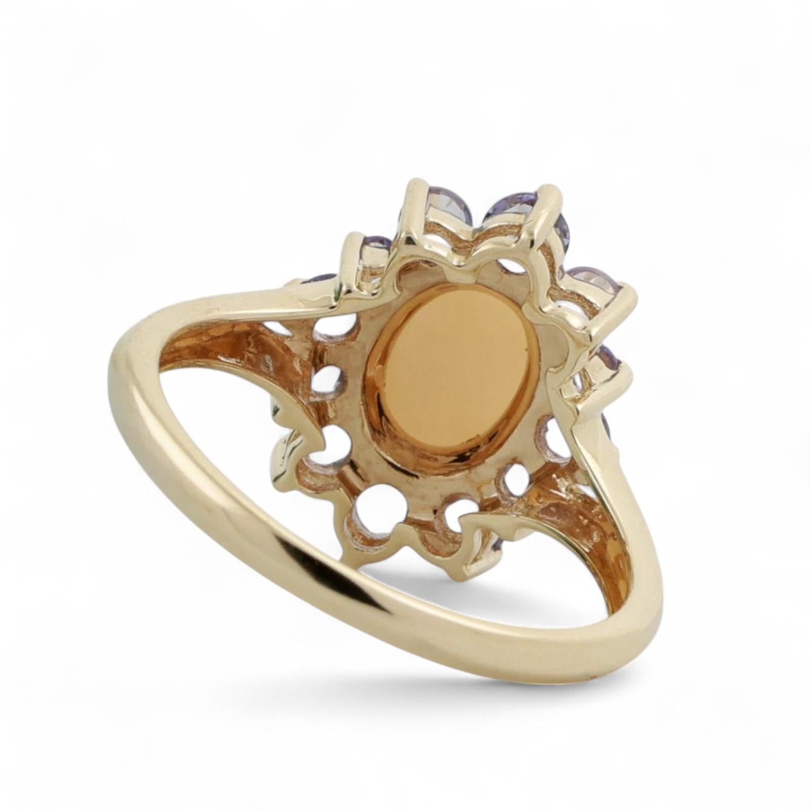 Oval Opal Tanzanite Halo Ring 14K Yellow Gold 1.57 CTW Size 7 Ladies Estate