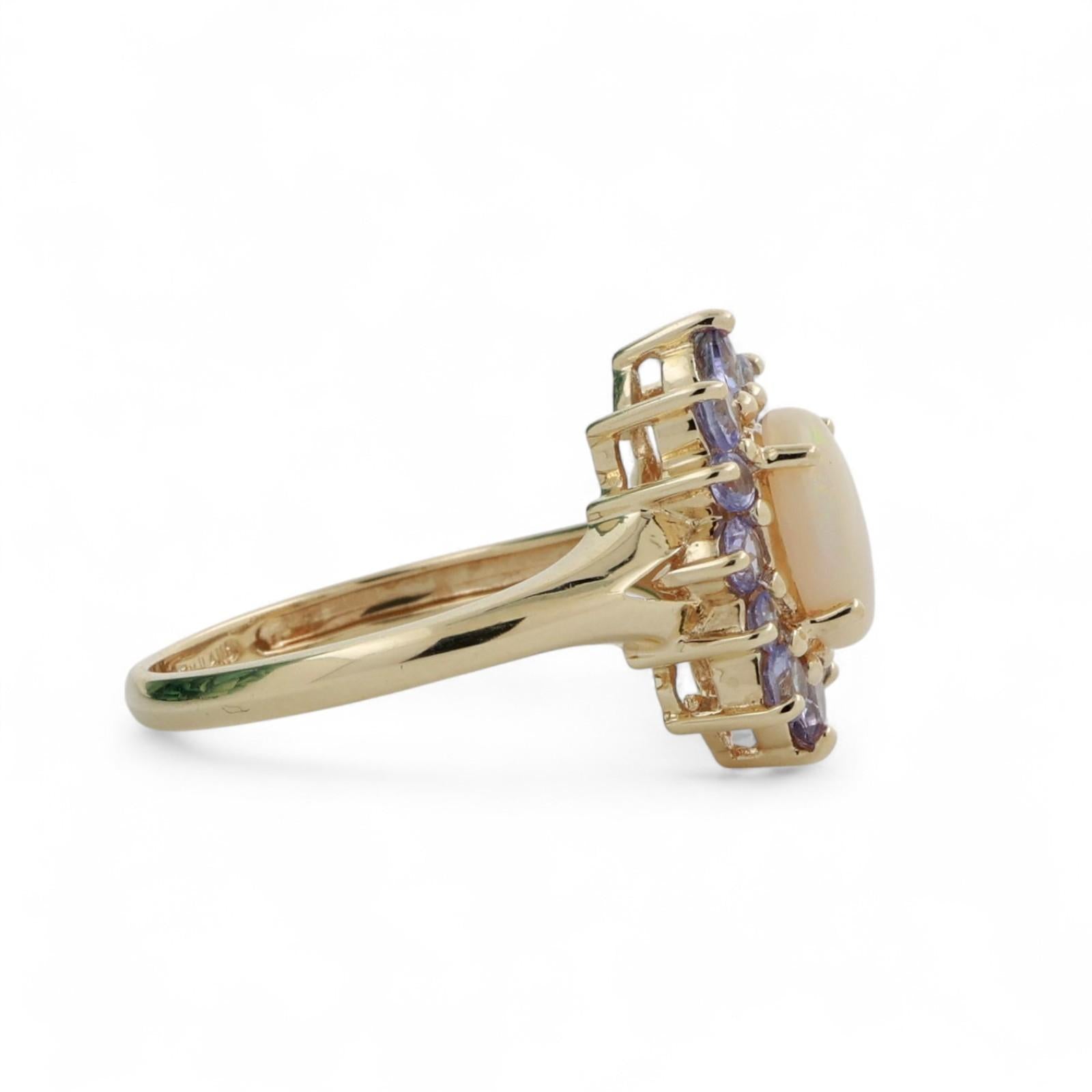 Oval Opal Tanzanite Halo Ring 14K Yellow Gold 1.57 CTW Size 7 Ladies Estate