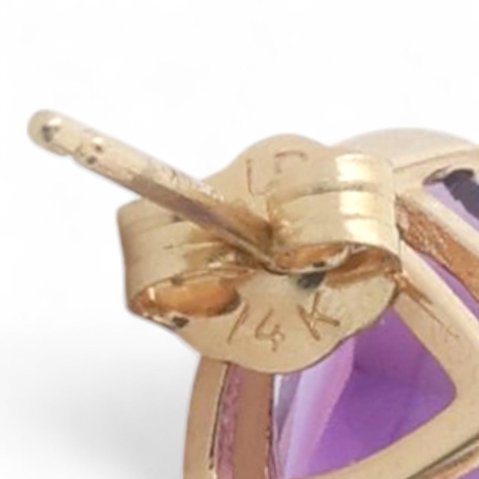 Trillion Cut Amethyst Gemstone Stud Earrings 14K Yellow Gold 2.78 CTW 8 MM