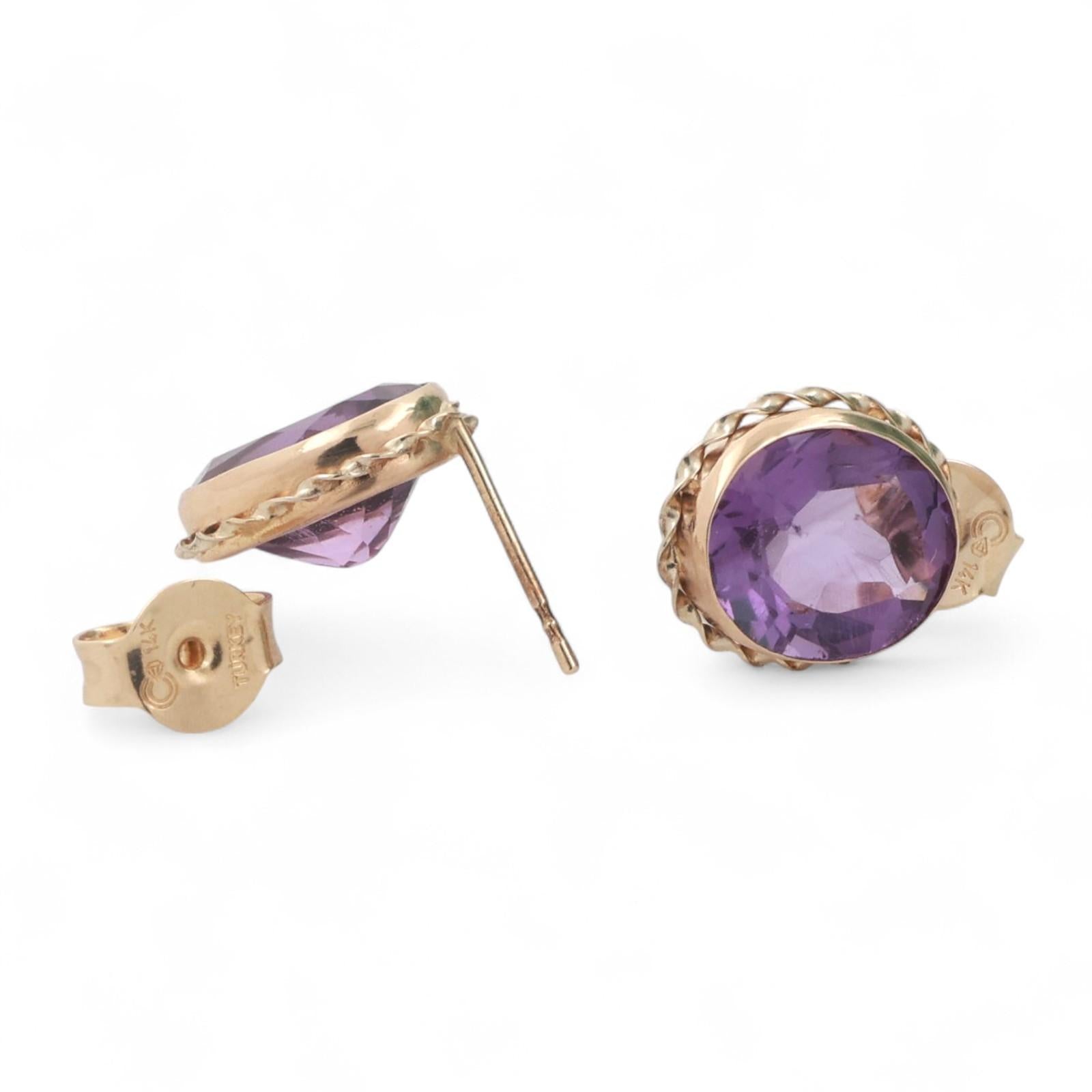 Oval Amethyst Gemstone Stud Earrings 14K Yellow Gold 4.80 CTW 0.45" Drop Ladies