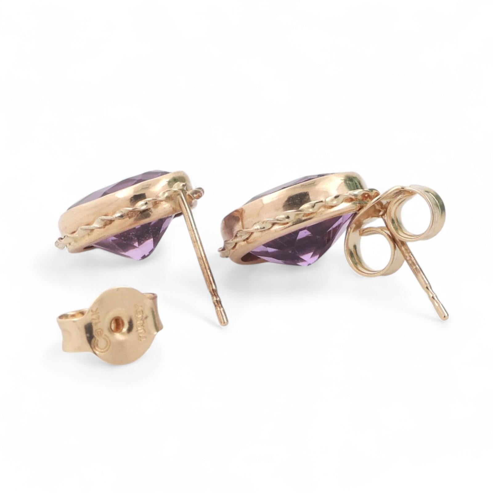 Oval Amethyst Gemstone Stud Earrings 14K Yellow Gold 4.80 CTW 0.45" Drop Ladies