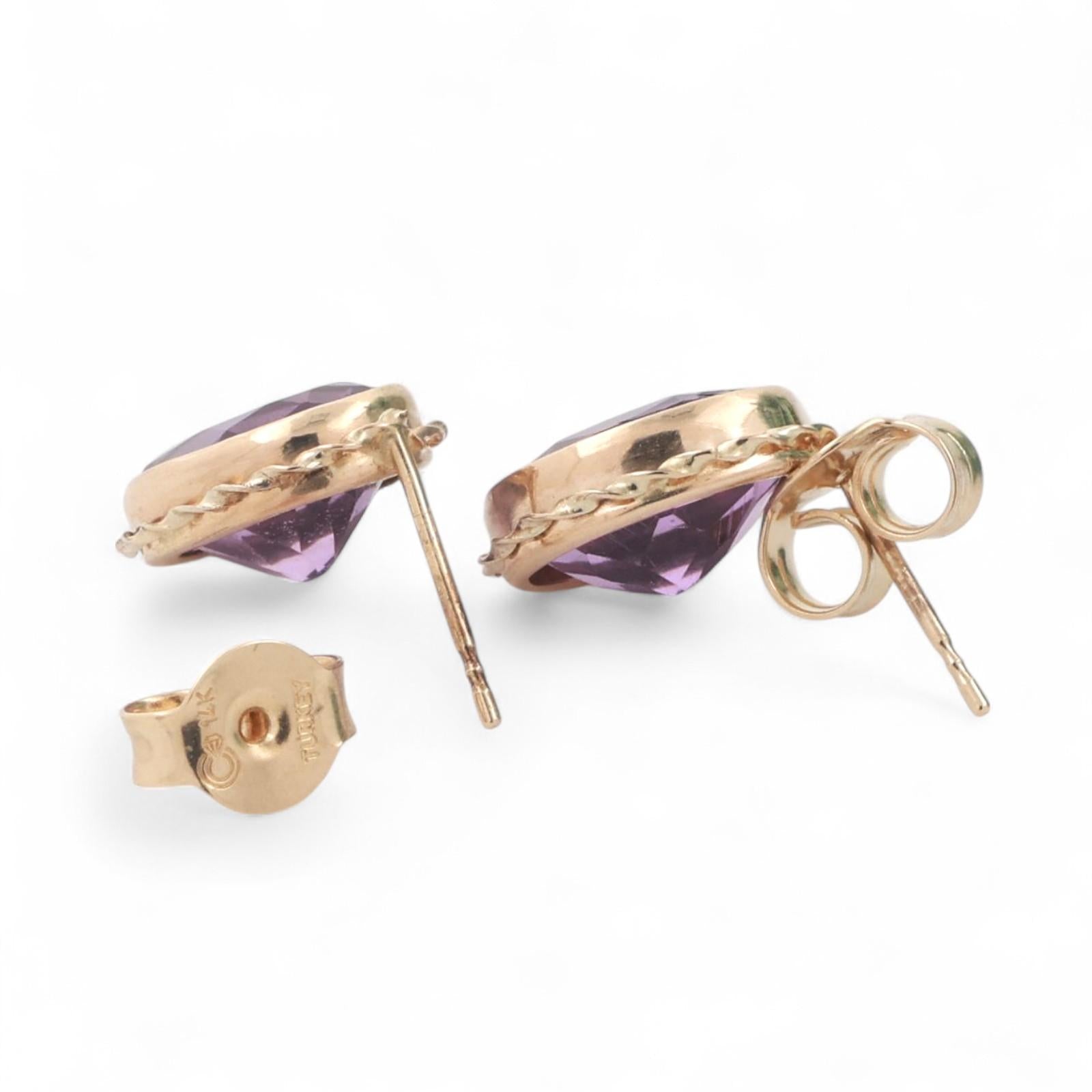 Oval Amethyst Gemstone Stud Earrings 14K Yellow Gold 4.80 CTW 0.45" Drop Ladies