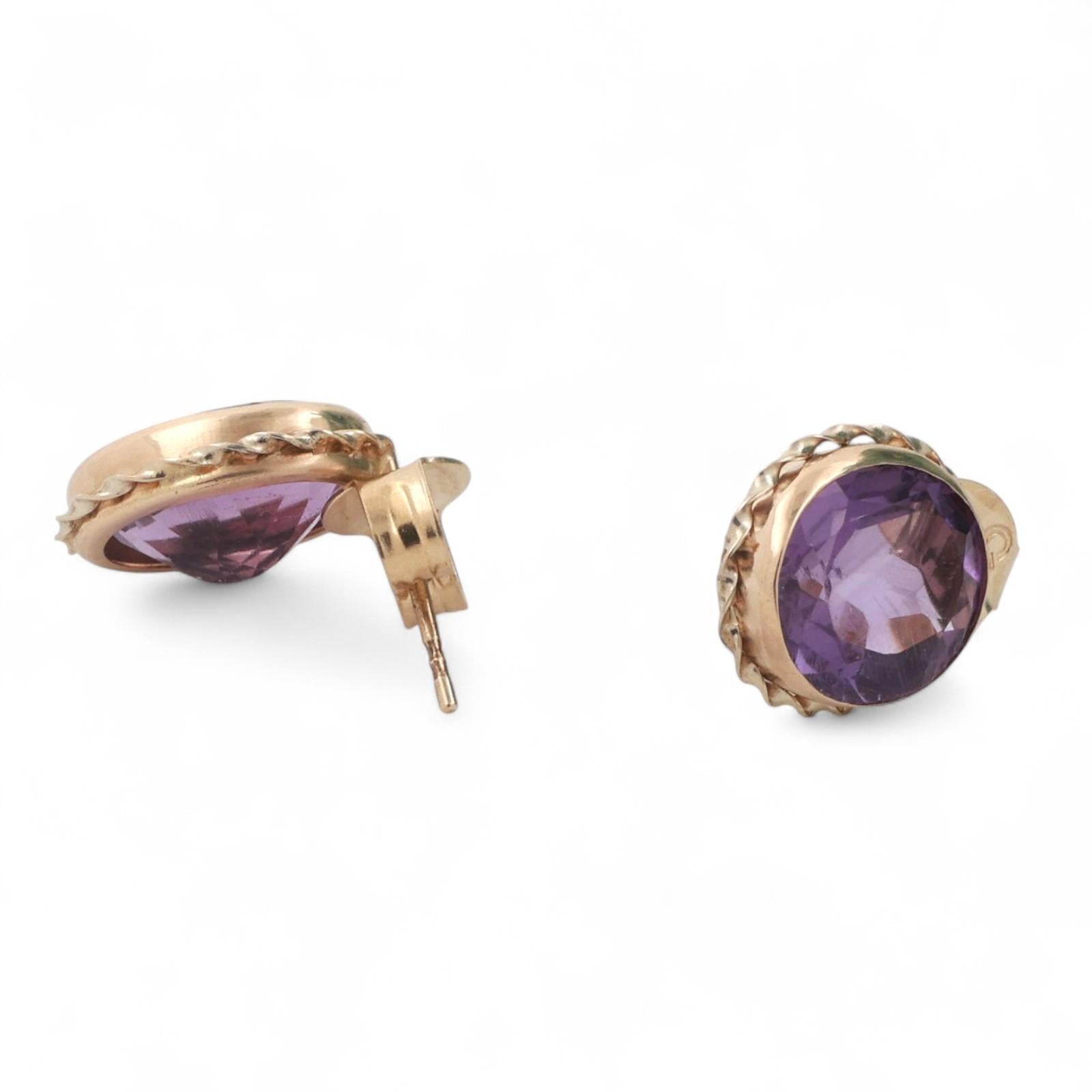 Oval Amethyst Gemstone Stud Earrings 14K Yellow Gold 4.80 CTW 0.45" Drop Ladies