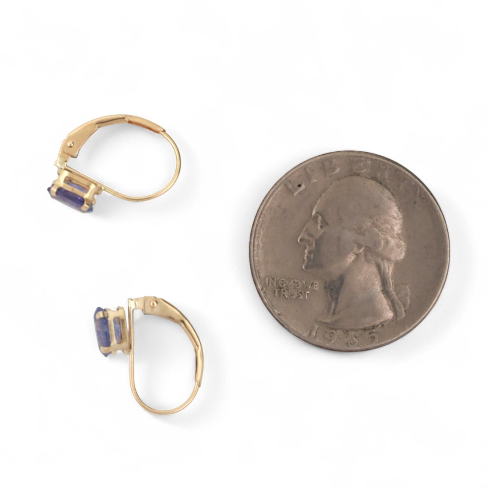 Tanzanite Drop Earrings 14K Yellow Gold 0.96 CTW Lever Backs 0.55" Ladies Estate