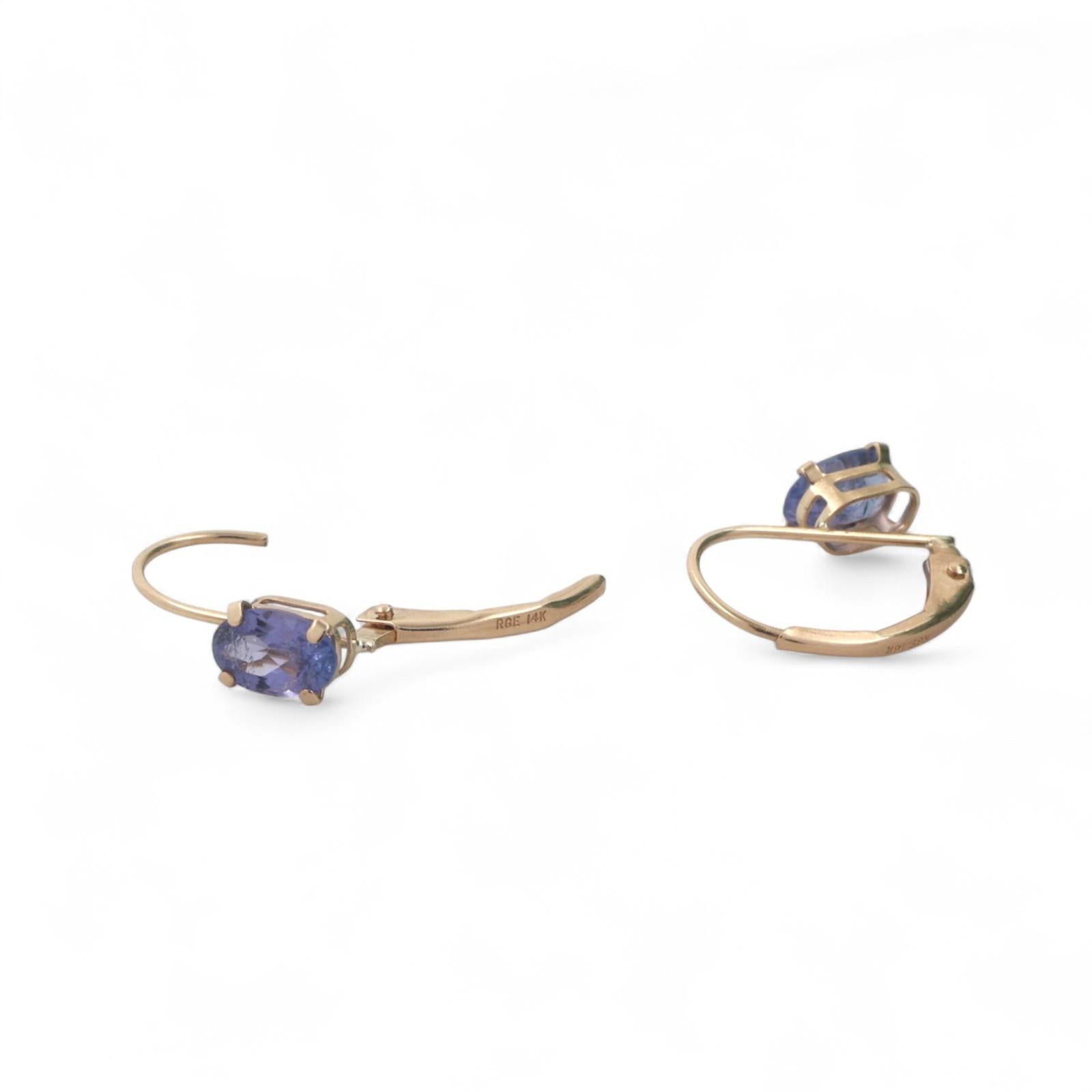 Tanzanite Drop Earrings 14K Yellow Gold 0.96 CTW Lever Backs 0.55" Ladies Estate