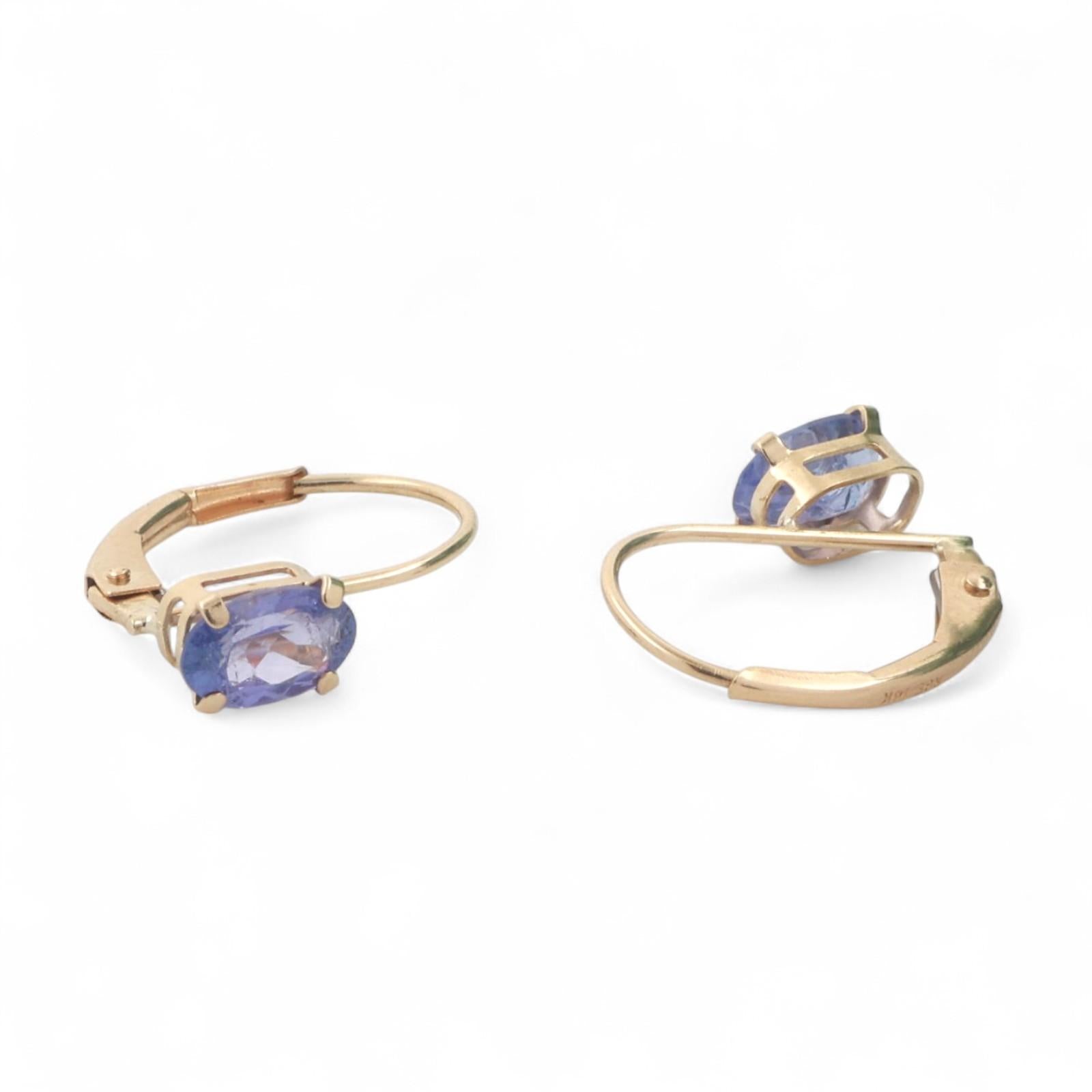 Tanzanite Drop Earrings 14K Yellow Gold 0.96 CTW Lever Backs 0.55" Ladies Estate