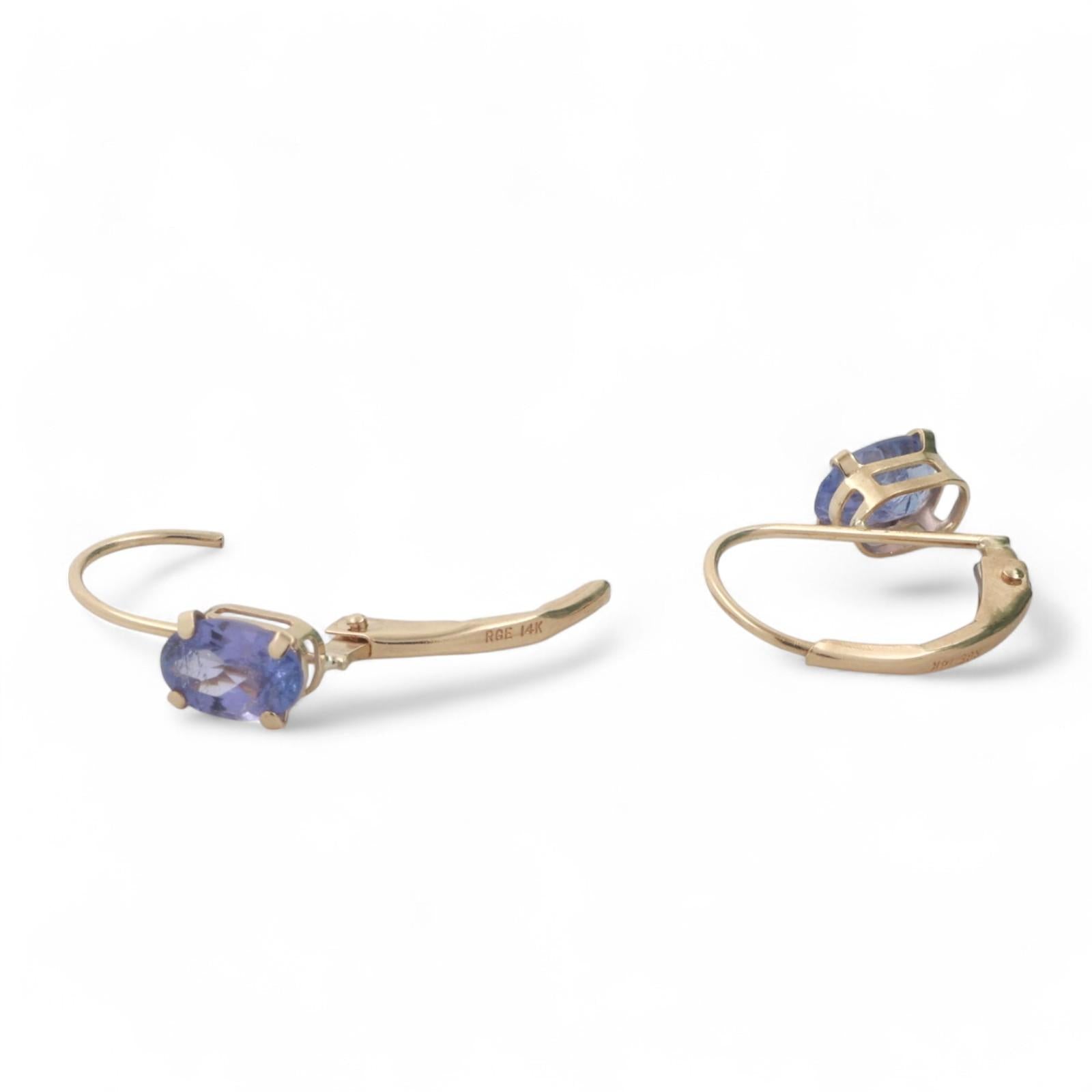 Tanzanite Drop Earrings 14K Yellow Gold 0.96 CTW Lever Backs 0.55" Ladies Estate