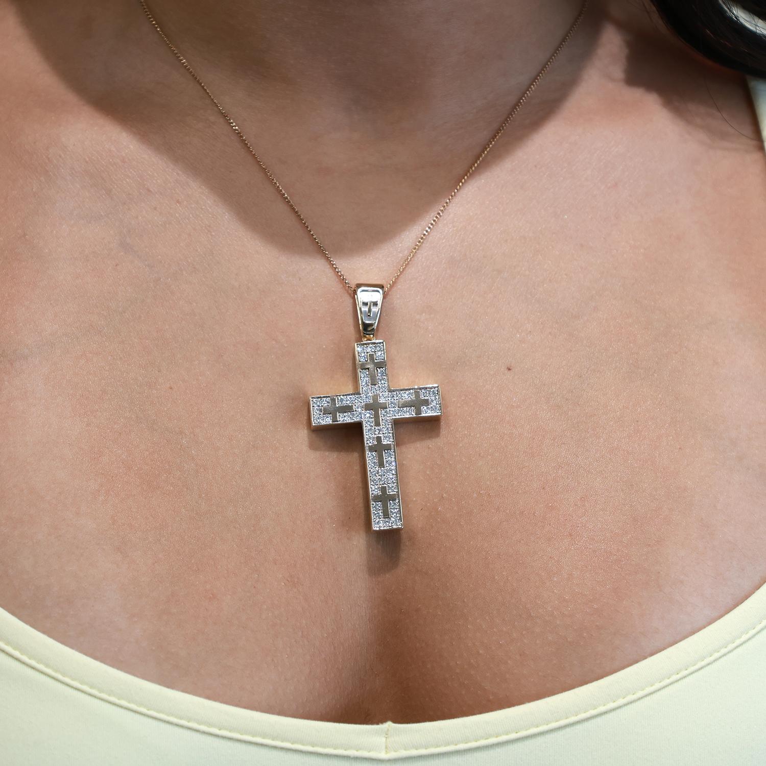 Religious Diamond Cross Pendant 14K Yellow Gold 2.25 TW Diamonds 1.75" Estate