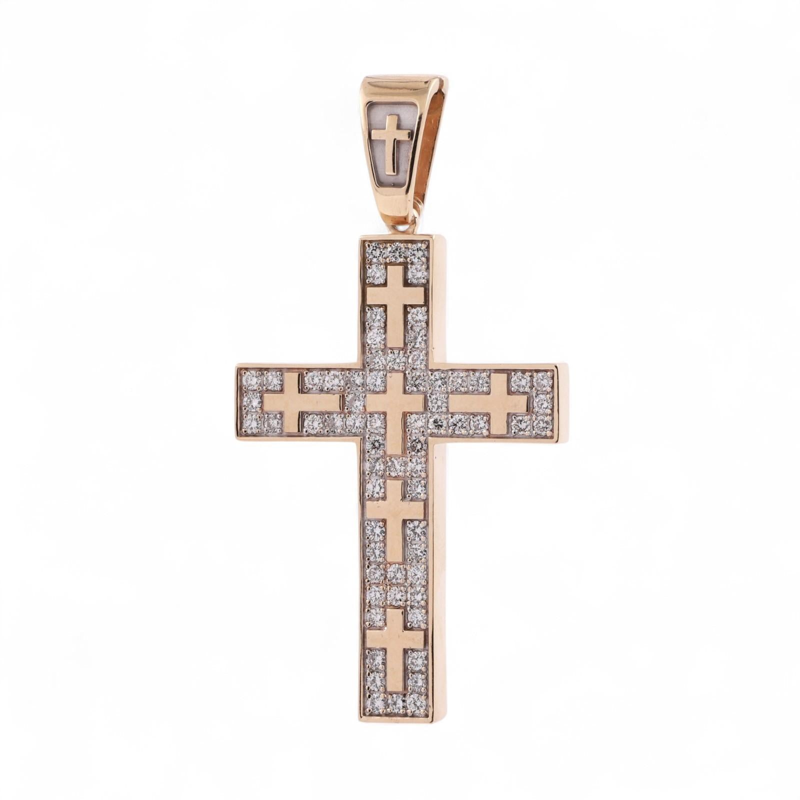 Religious Diamond Cross Pendant 14K Yellow Gold 2.25 TW Diamonds 1.75" Estate