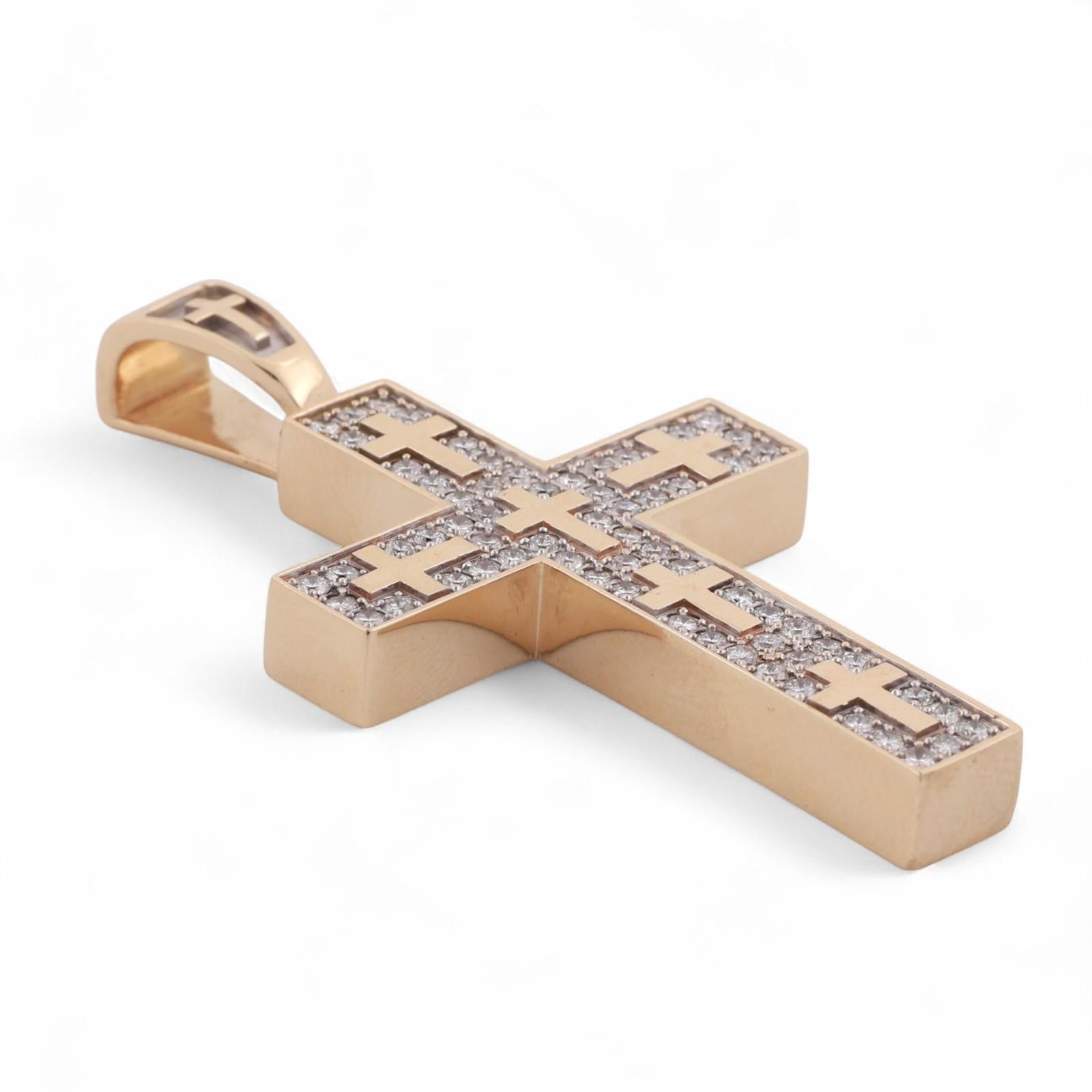 Religious Diamond Cross Pendant 14K Yellow Gold 2.25 TW Diamonds 1.75" Estate