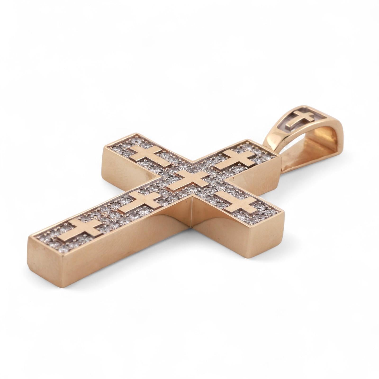 Religious Diamond Cross Pendant 14K Yellow Gold 2.25 TW Diamonds 1.75" Estate