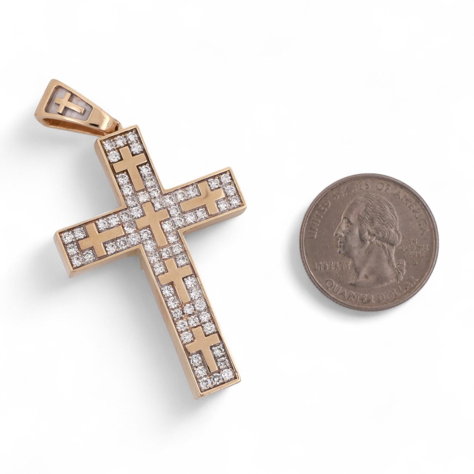 Religious Diamond Cross Pendant 14K Yellow Gold 2.25 TW Diamonds 1.75" Estate