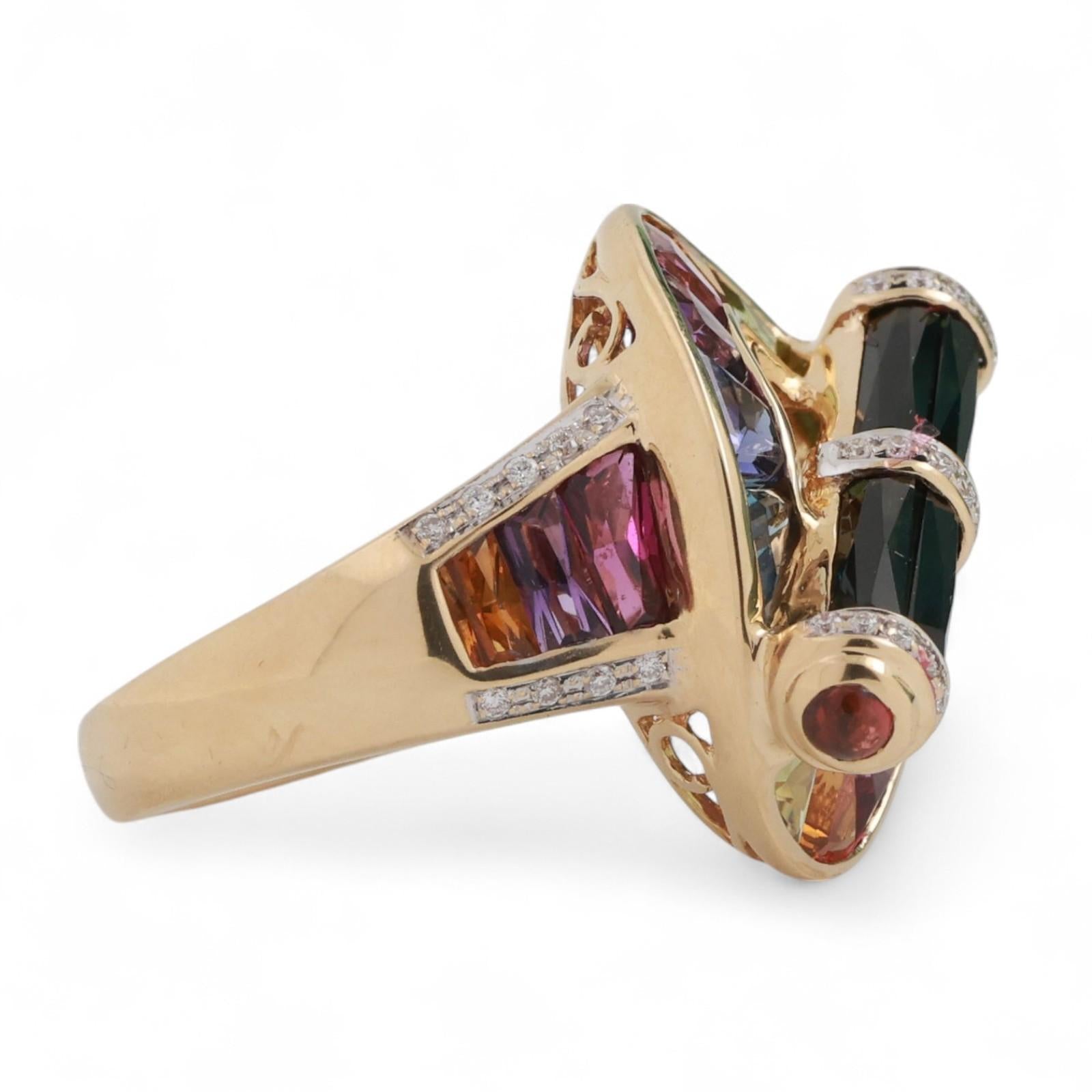 Bellarri Tourmaline Diamond Multi Color Sapphire Ring 6.07 CTW 18K Gold SZ 7.25